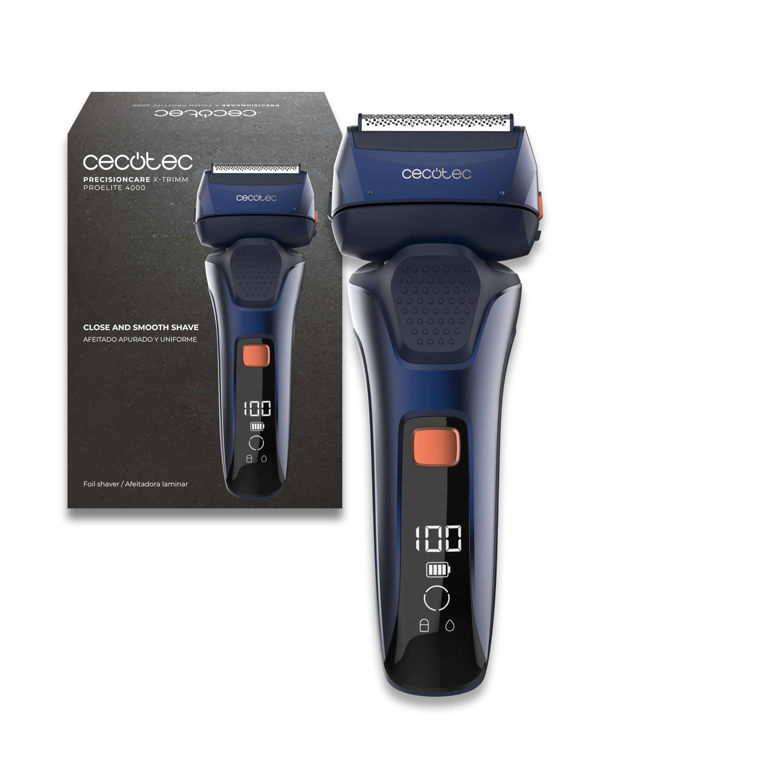 Cecotec Afeitadora Eléctrica Laminar con 4 Cuchillas PrecisionCare X-Trimm ProElite 4000. Motor 7500rpm, AutonomÃa 60mins, Carga Rápida, Pantalla Integrada, Cabezal Flotante 360º, IPX6