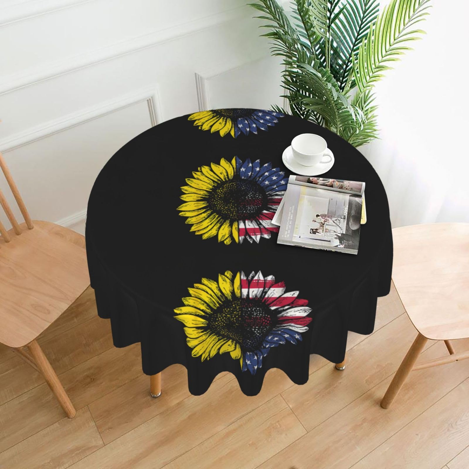 Nappe ronde 152 cm imperméable motif tournesol nappe de table infroissable pique-nique extérieur