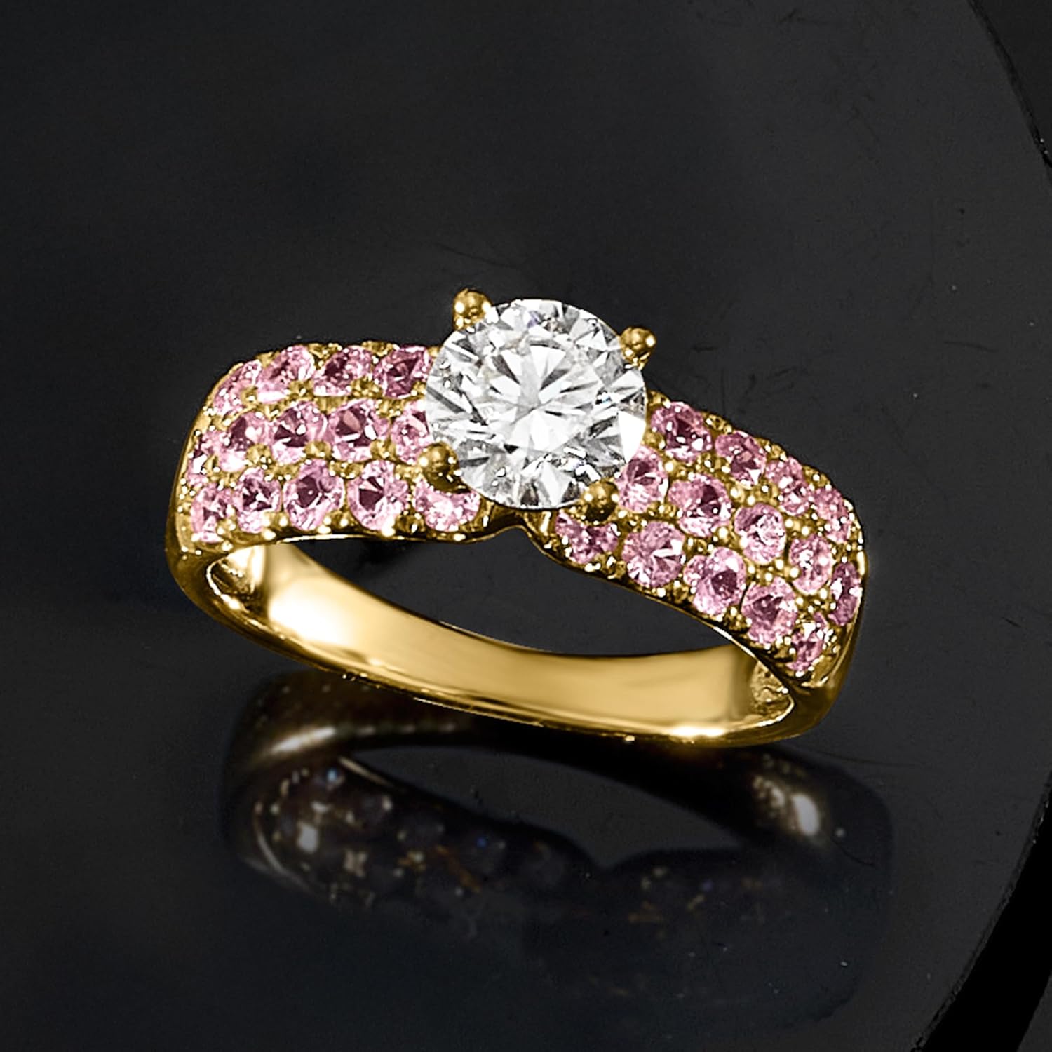 Ross-Simons 1.00 Carat Lab-Grown Diamond Ring With 1.00 ct. t.w. Pink Sapphires in 14kt Yellow Gold