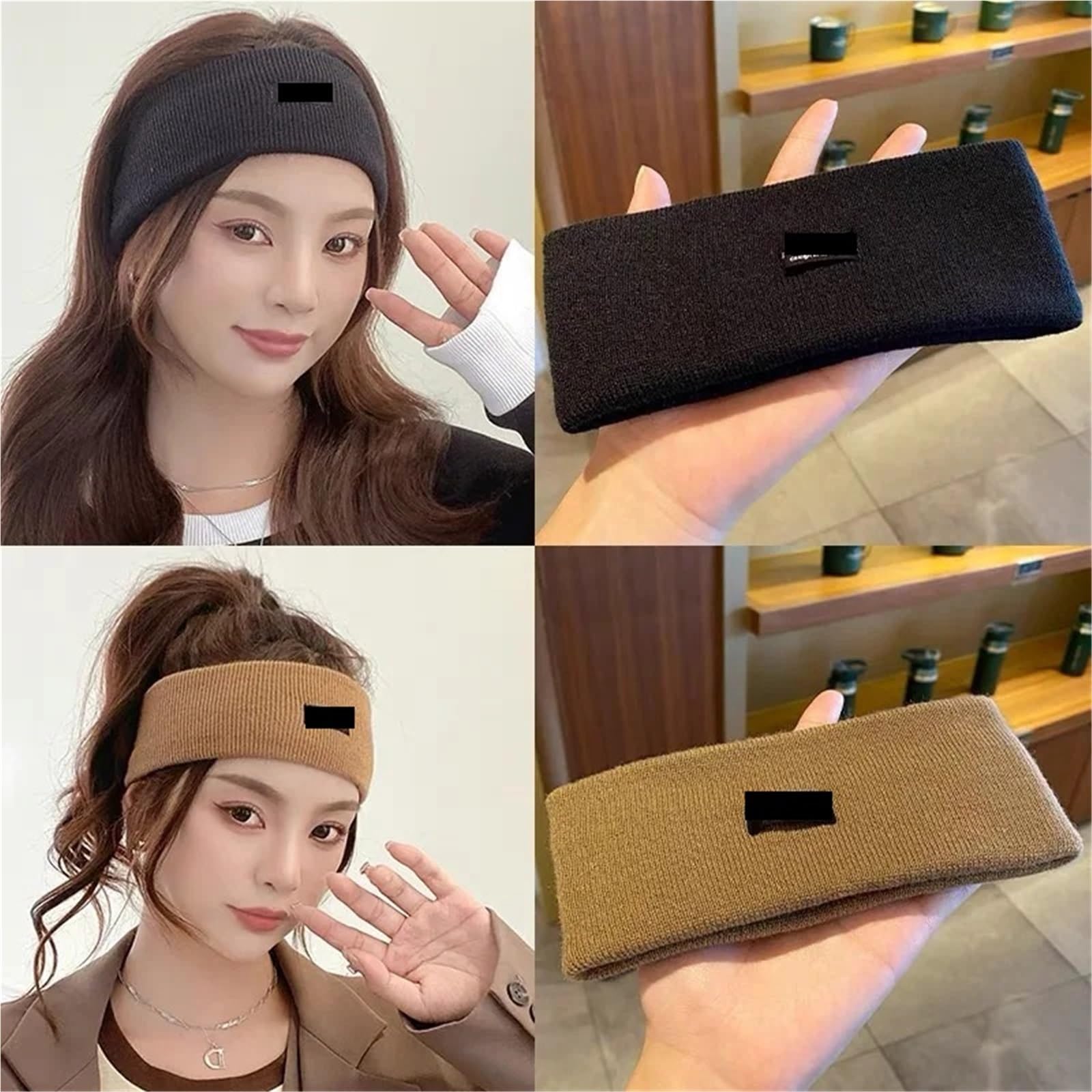 4 Uds. Diadema lateral ancha for invierno, diademas deportivas for lavar la cara en ciclismo, pañuelos tejidos de algodón suave for niñas, accesorios for el cabello Para Mujer(Black)