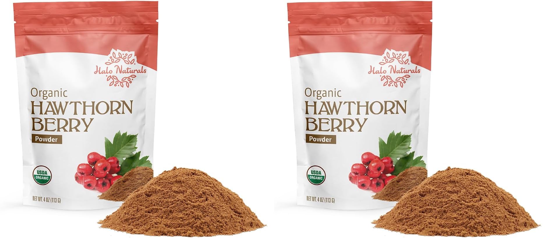 Halo Naturals Organic Hawthorn Berry Powder, 4 Ounces (Crataegus monogyna) USDA Certified | Resealable Pouch| Packaged in The USA (Pack of 2) 4 Ounce (Pack of 2)