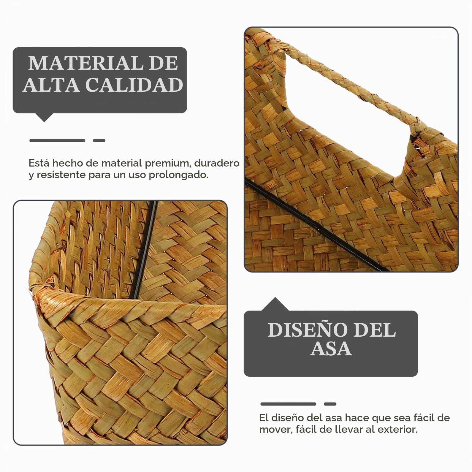 Angoily Cesta de Almacenamiento de Mimbre Grande con Asas Contenedor Organizador Rectangular de Cesta de Almacenamiento de Algas Tejida a Mano Retro Caja para Artículos