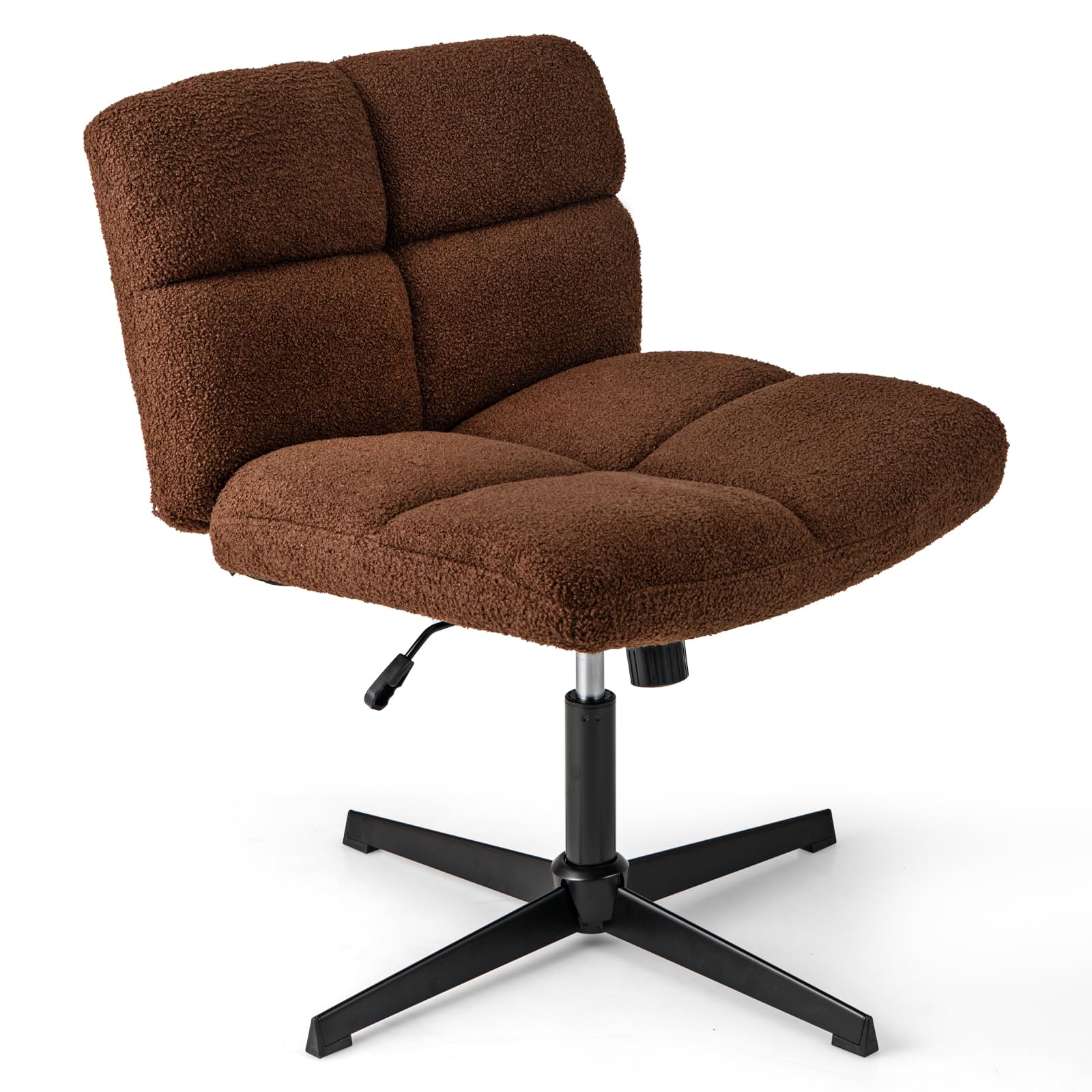 COSTWAY Faux Fur Office Chair, Height Adjustable Swivel Computer Desk Chair with Wide Seat, 160kg Cross Legged Accent Vanity Seat Armless Task Chairs for Home Office (Coffee, no Wheels)