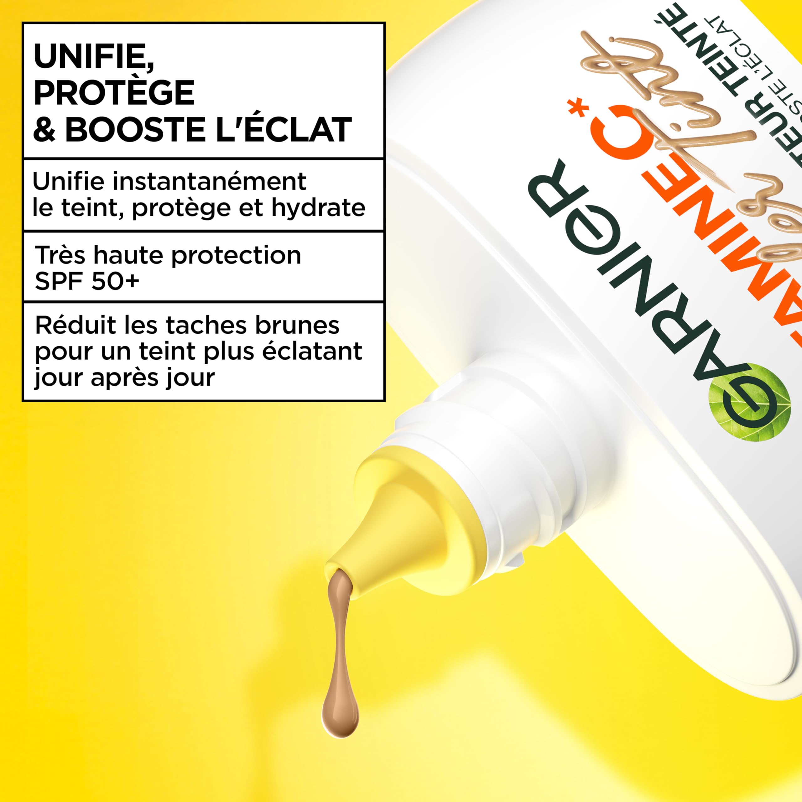 GARNIER - SkinActive Vitamine C - Fluide Perfecteur Teinté Wonder Tint SPF50+ - Soin Teinté Visage Protecteur - Unifie, Hydrate & Réduit les Taches Brunes - Tous Types de Peaux - Teinte Medium - 40 ml