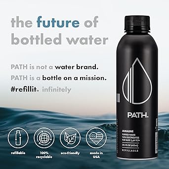 PATH Alkaline Bottled Water - 9.5 pH-Balanced Purified Water with Electrolytes in Aluminum Bottle - BPA-Free, Reusable, Infinitely Recyclable - Pure, Crisp, Refreshing Taste 20.3 fl oz (Pack of 4)