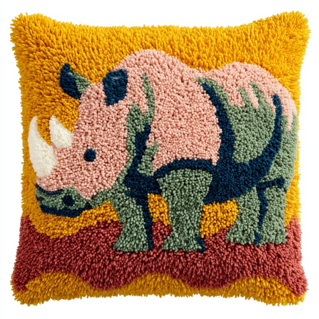 WallustrioaW Latch Hook Cushion Kits,Animal Rhinoceros