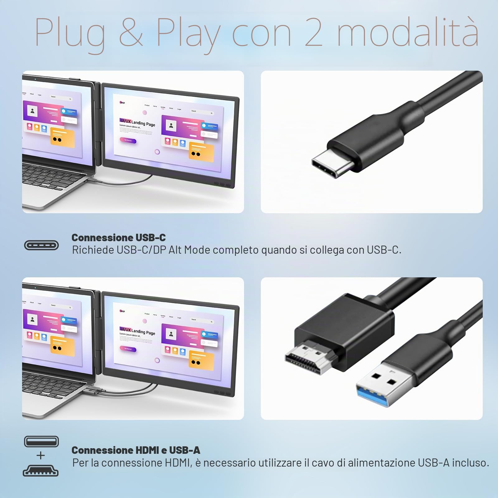 KEFEYA Monitor Portatile 14” FHD 1080P IPS Doppio Estensore dello Schermo, Schermo Portatile per Laptops 13-17.3" Laptop Screen Extender Plug & Play Dual Schermate per Windows, Mac, Android, PS5