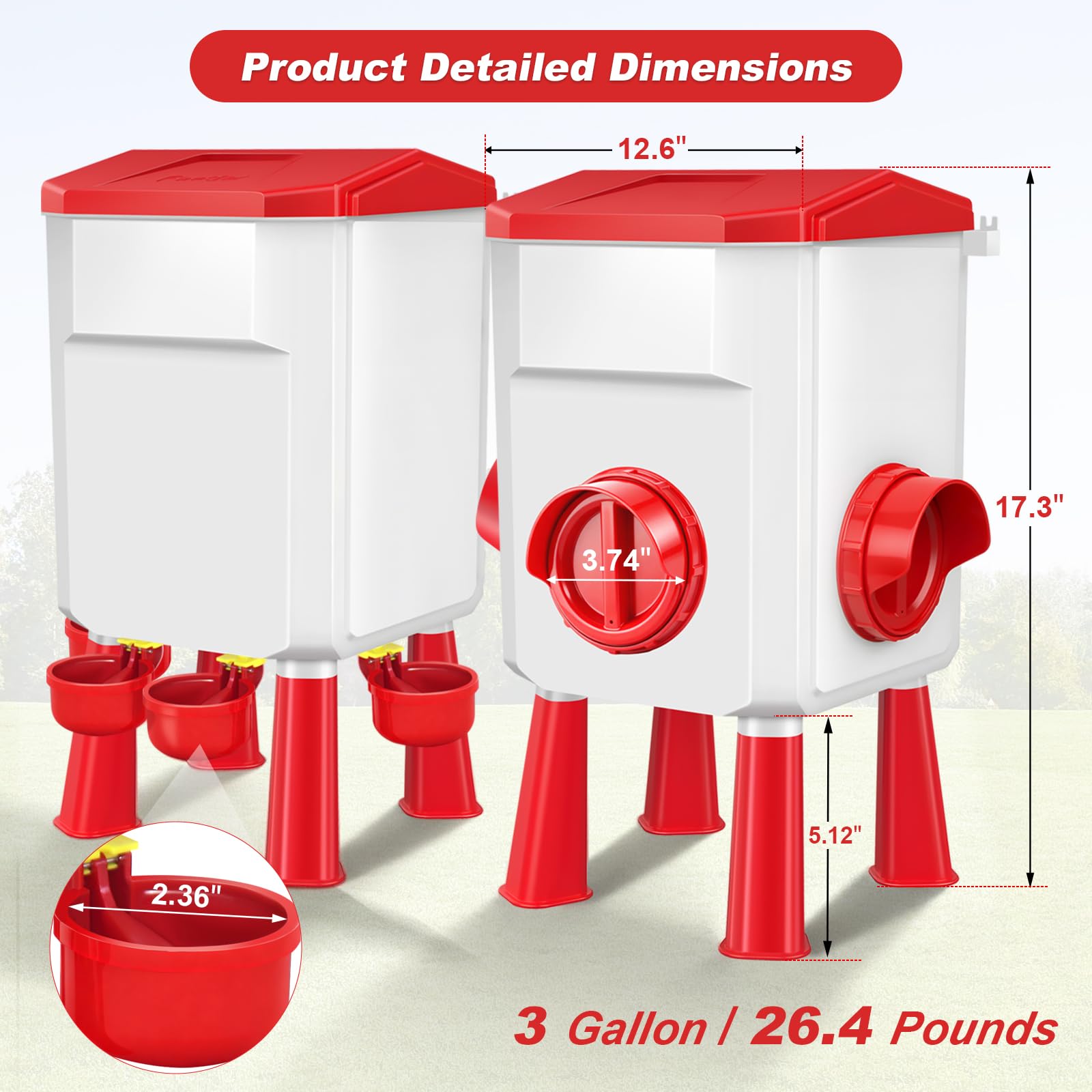 Hühnerfutterstation und Tränke Set 3 Gallon/12.0 kg, Automatischer Küken-Futterspender und Tränken Set Kein Abfall, Geflügel-Futterspender Groß für Hühner/Enten/Geflügel
