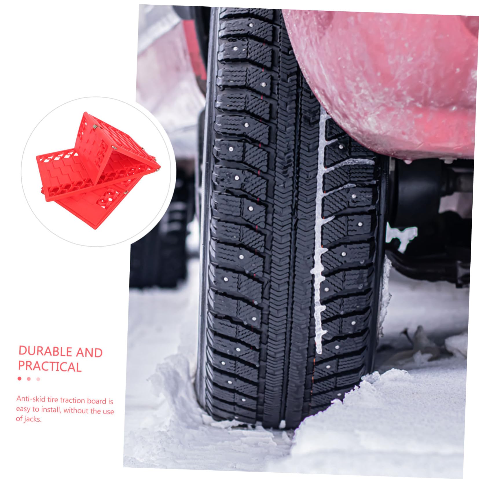 Tappetino Supporto e Antiscivolo Pneumatici Rosso Plastica in Trazione su Neve e Fango, per Condizioni di Pioggia e Maltempo