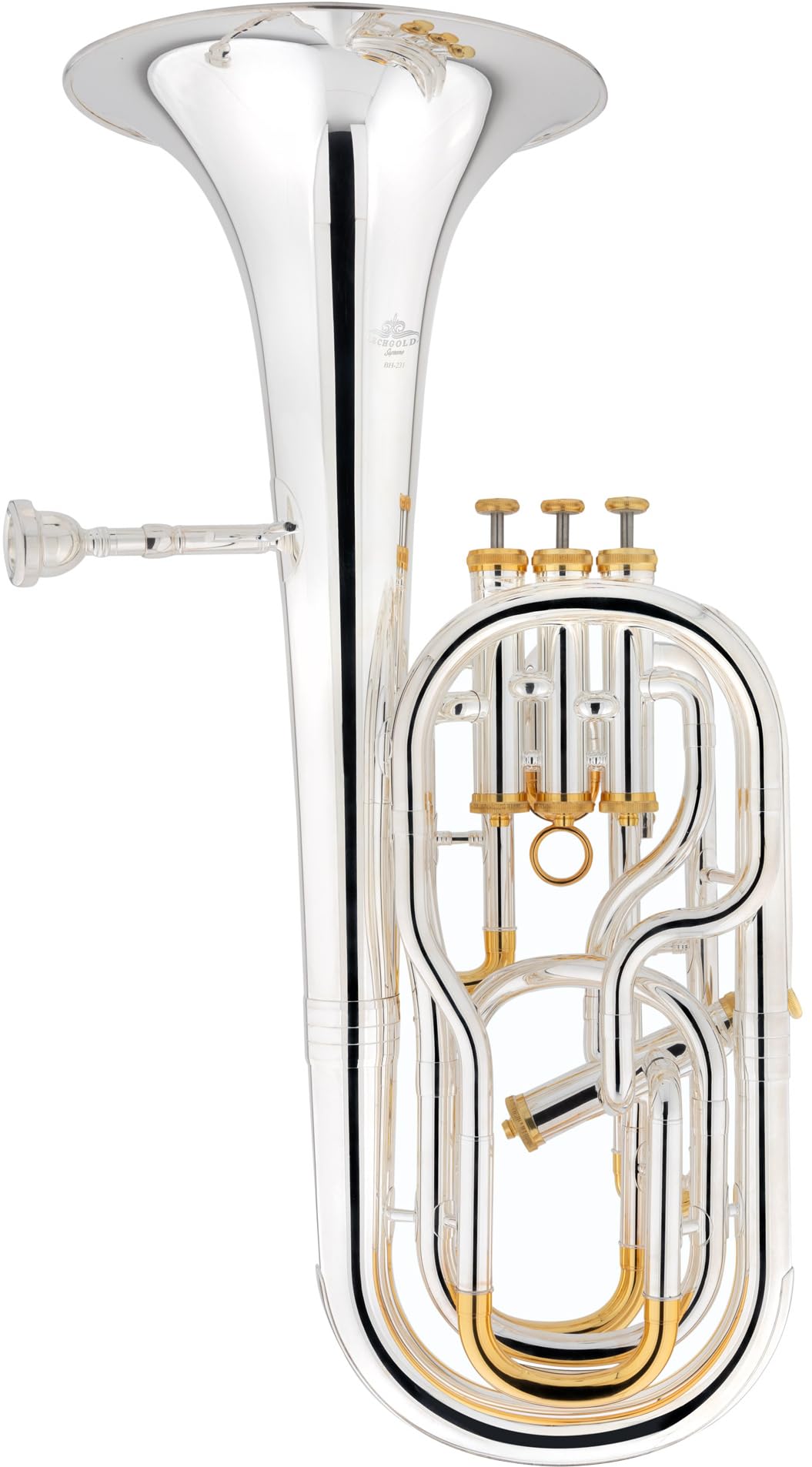 BH-231S Bariton - Stimmung: Bb - aus Messing - Bohrung: 12,7 mm (4. Ventil: 13,3mm)- inkl. Trolley-Leichtkoffer - versilbert