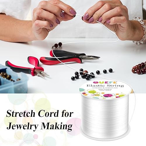 Miniatura 6 de QUEFE 2 rollos de cuerda elástica de 0.039 pulgadas (656.2 ft), cordón elástico para hacer joyas y hacer pulseras para cuentas de semillas, cuentas