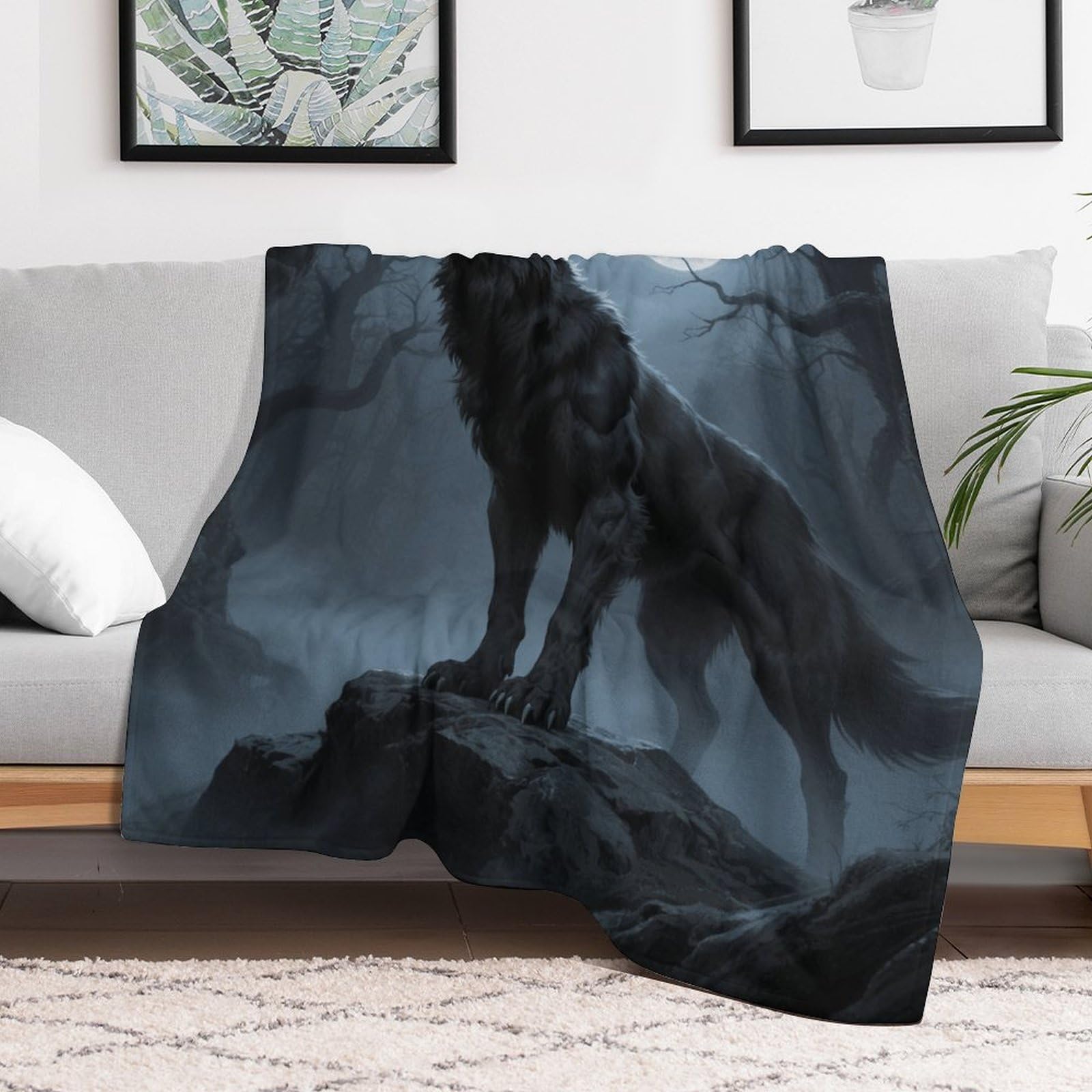 Custom Ferocious Howling Wolf Blanket Lightweight Flannel Fleece Throw for Couch Sofa Bed Luxury Soft Cozy Plush Lap Bedtime Blanket for All Seasons Bedroom Home Decor Gifts 40x50