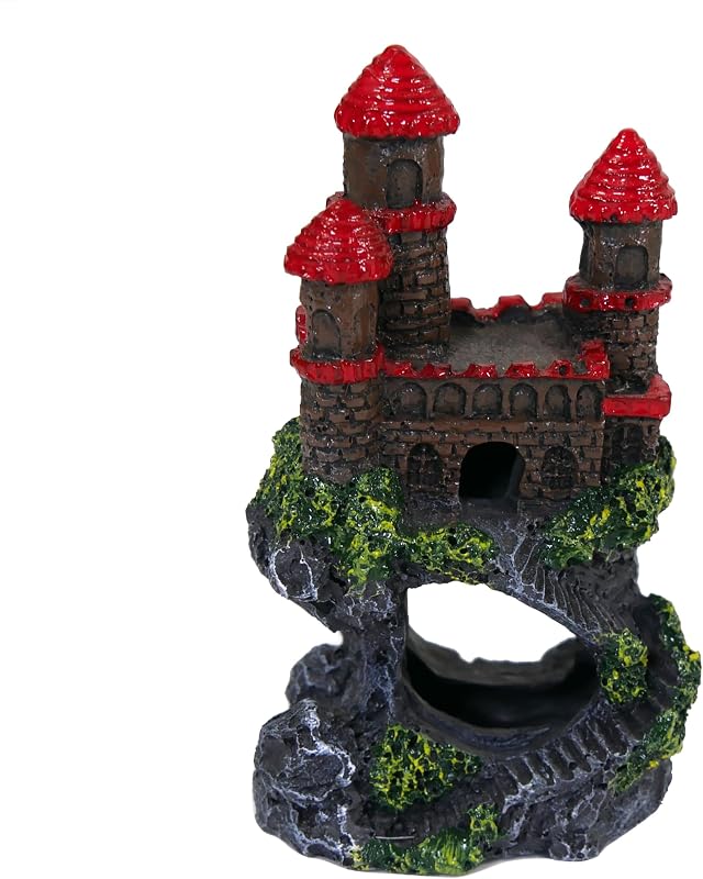 Penn-Plax Age-of-Magic Magical Mini Castle Aquarium Decoration – Safe for Freshwater and Saltwater Fish Tanks – Red