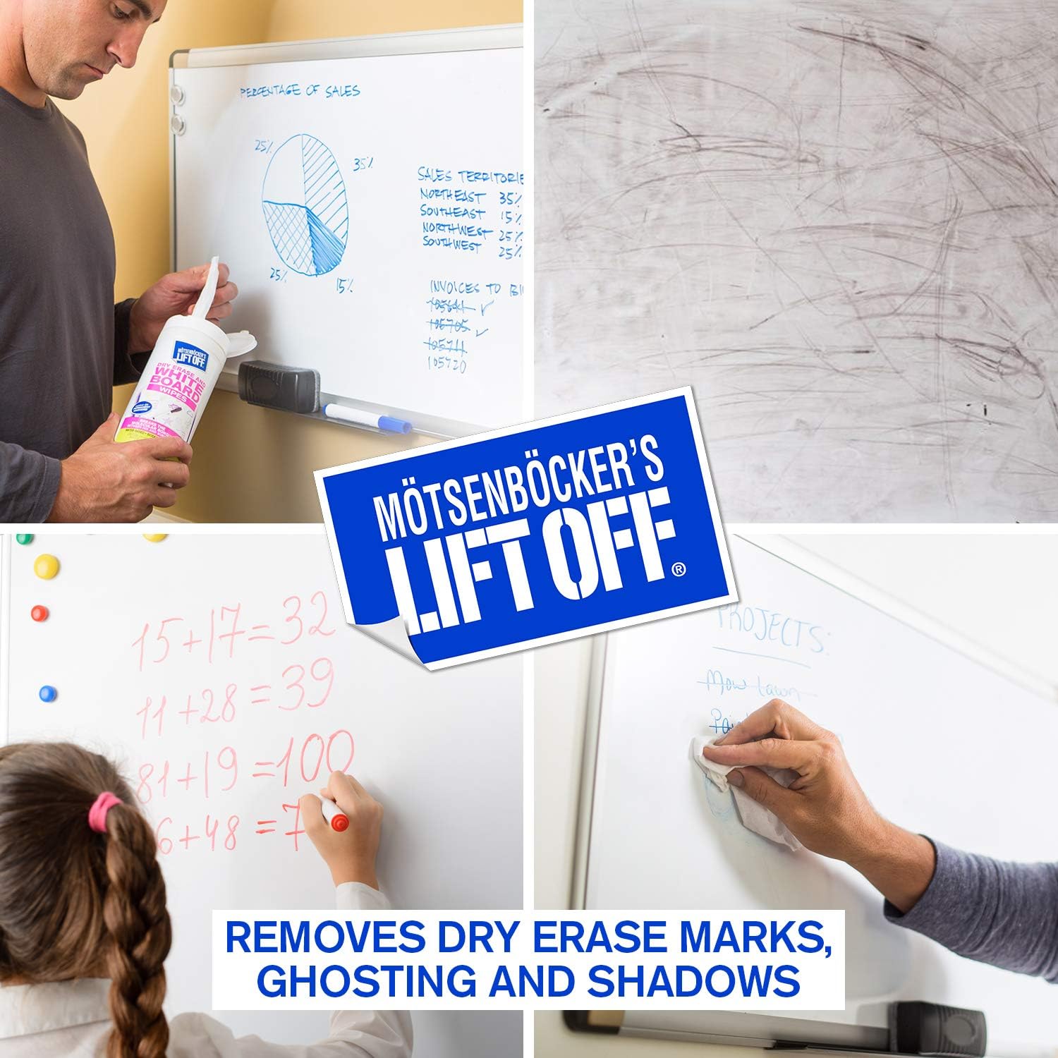 Motsenbocker’s Lift Off 42703 Dry Erase White Board Cleaning Wipes Easily Removes Dry Erase Marker, Permanent Marker, Pen, Pencil, and More Works on Multiple Surfaces