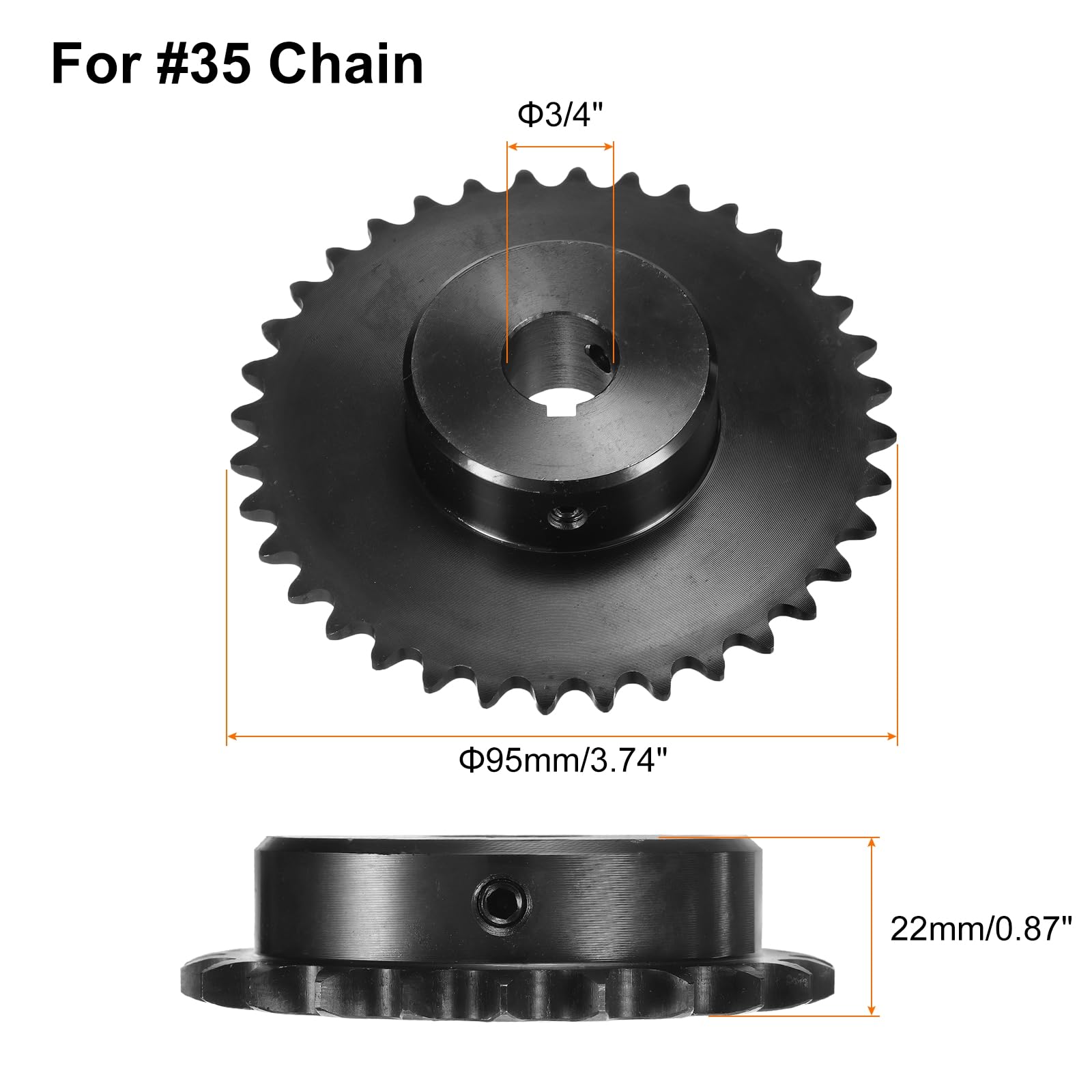 uxcell Pignone a rullo per catena #35, tipo B, foro da 3/4", 30 denti, pignone catena a filo singolo, acciaio al carbonio, scanalatura con viti di fissaggio
