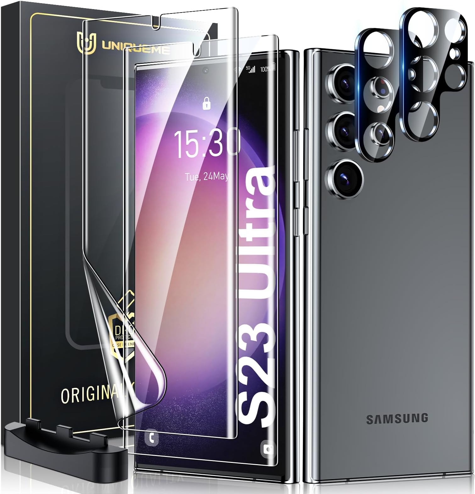 Screen Protector for Samsung Galaxy S23 Ultra, Pack of 2 Film and 2 Camera Protection, Premium Protection for Samsung S23 Ultra Screen Protector, Fingerprint ID Support