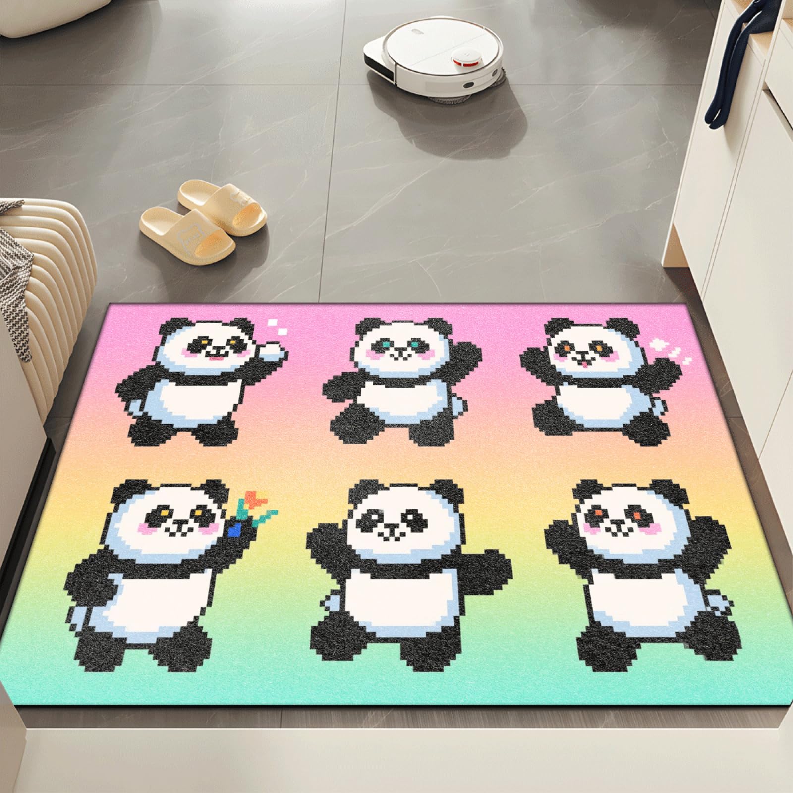 Paillasson Exterieur Entree Panda Orange Mignon Tapis Entree Interieur Facile à Nettoyer Paillasson Interieur Antidérapant Lavable en Machine pour Chambre Cuisine Couloir 80x120 cm