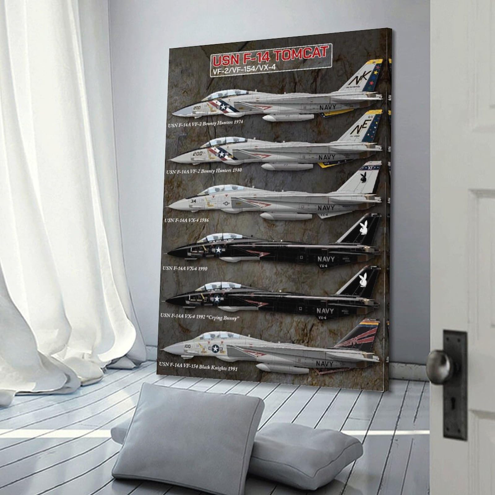 Tableau Toile F-14 Tomcat - Impression Style Peinture à L'huile 50x75 Cm, Décoration Avion Militaire