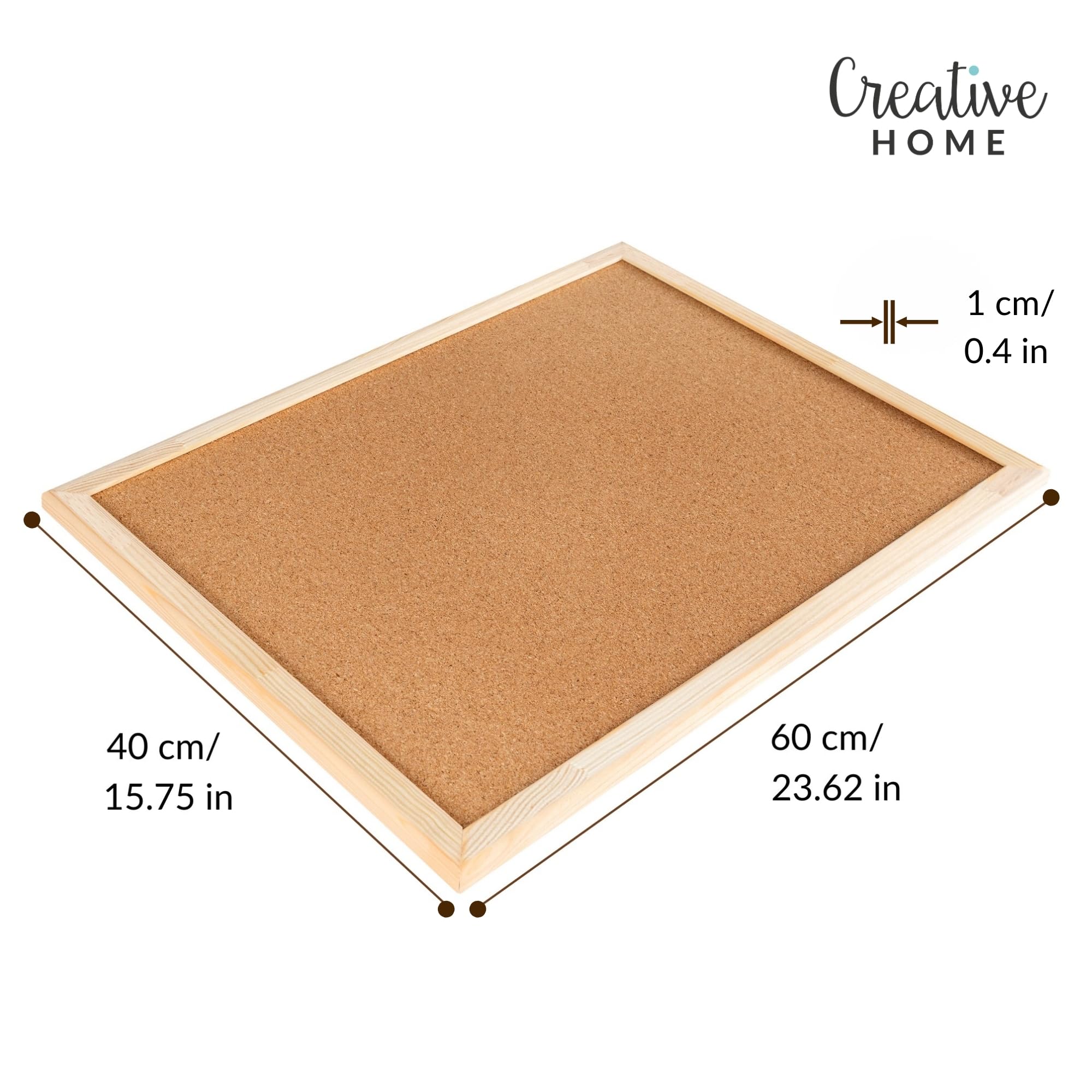Creative Home Lavagna in Sughero 60x40 cm (+/-2cm) Bacheca da Parete con Cornice in Legno Pino | Lavagnetta Sughero con Puntine, Pannello Sughero da Parete per Scuola, Casa, Ufficio, Camera Bambini