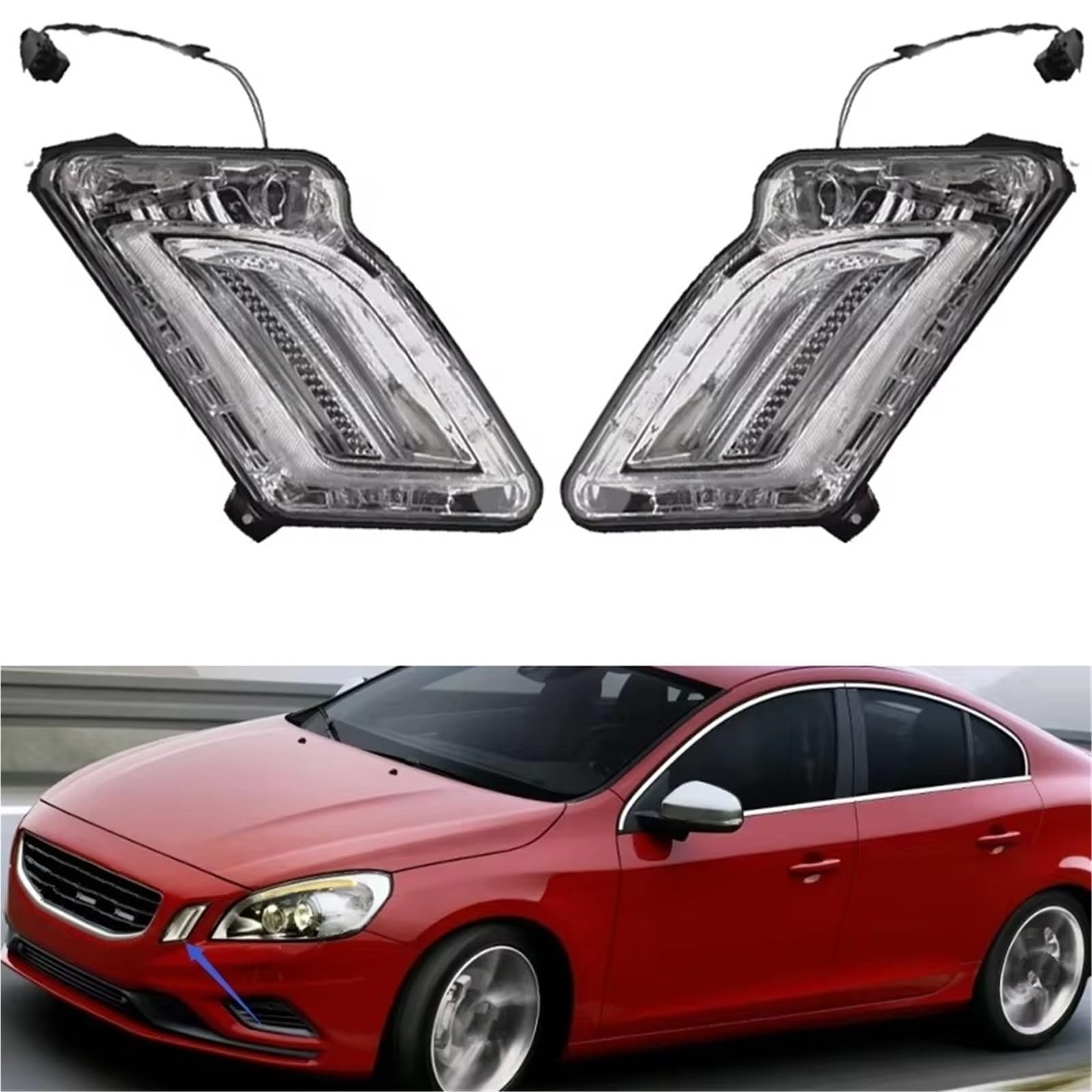 Fari Anteriori Auto Per Volvo V60 S60 2011 2012 2013 Lampada fendinebbia anteriore Gruppo luci di marcia diurna Indicatore lampada angolo auto Luce freno Faro Assemblaggio(1 paio)