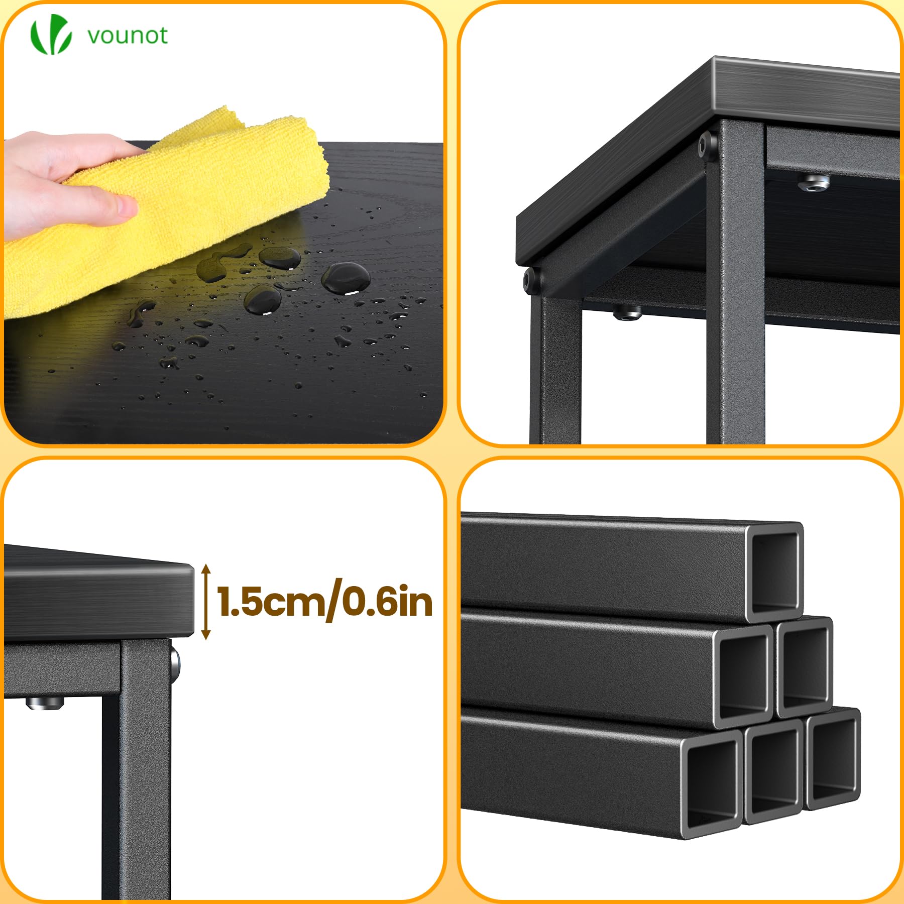 vounot® Table Console en Métal et MDF Table d’Entrée Petite Table de Présentation Bout de Canapé pour Couloir Entrée Salon Bureau Chambre 75x24x75 cm Noir