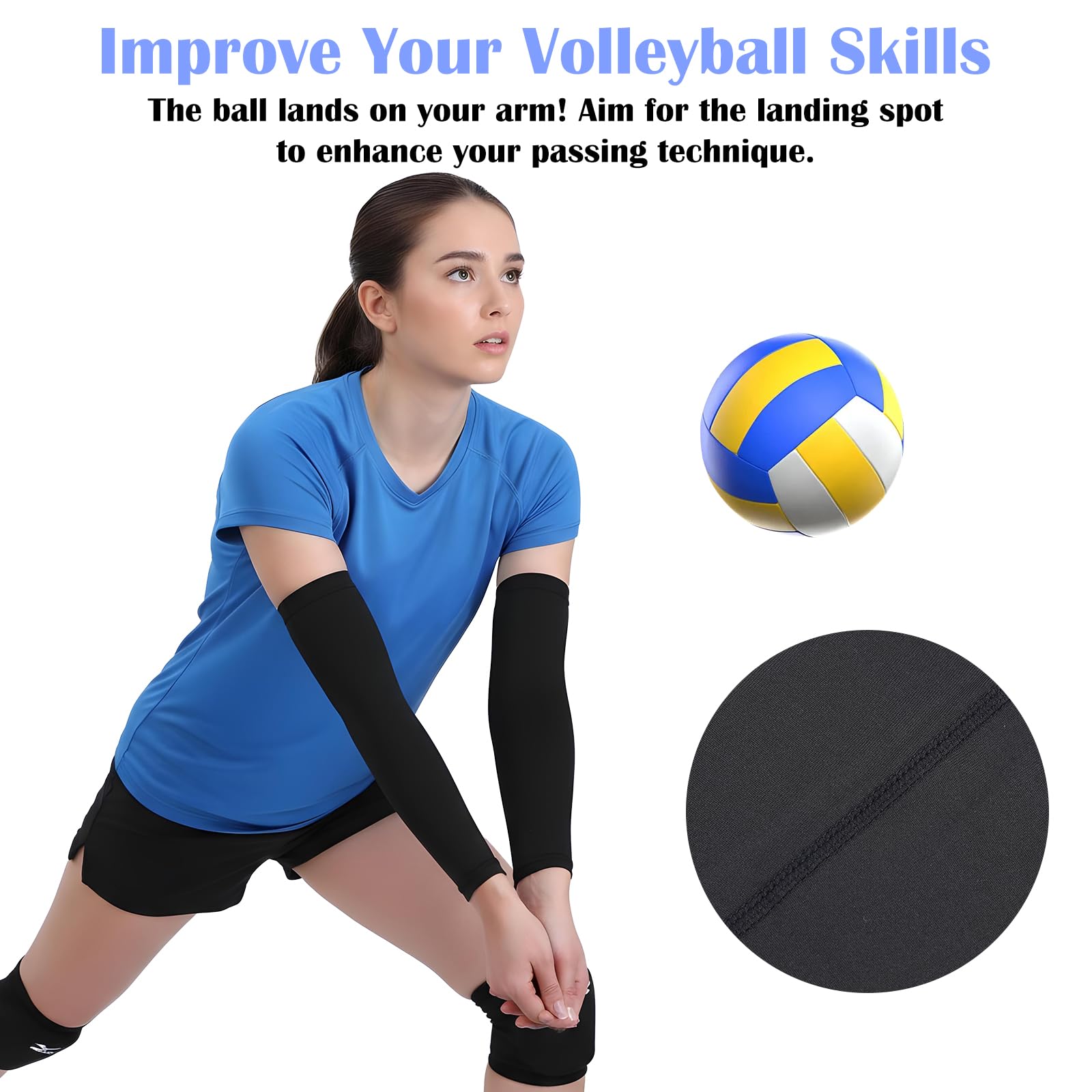 Telooco Manchettes de Volleyball Solaire Manches Noires UV Protection Manchettes Été Compression Volleyball Manches avec Protection Poignet pour Adolescents Femmes Hommes (S)