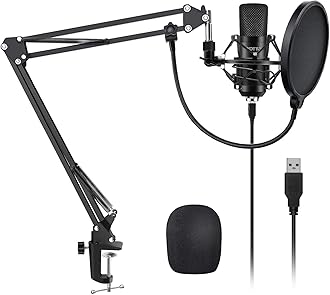YOTTO USB Microphone Kit 192KHZ/24BIT Plug & Play Computer PC Microphone Studio Streaming Cardioid Mic with Boom Arm Shock Mount Pop Filter for Recording Broadcasting YouTube Gaming Voice