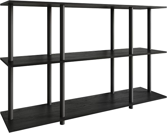 Simple 3-Tier Wide Open Display Storage Shelf, Space-Saving Organizer, Black