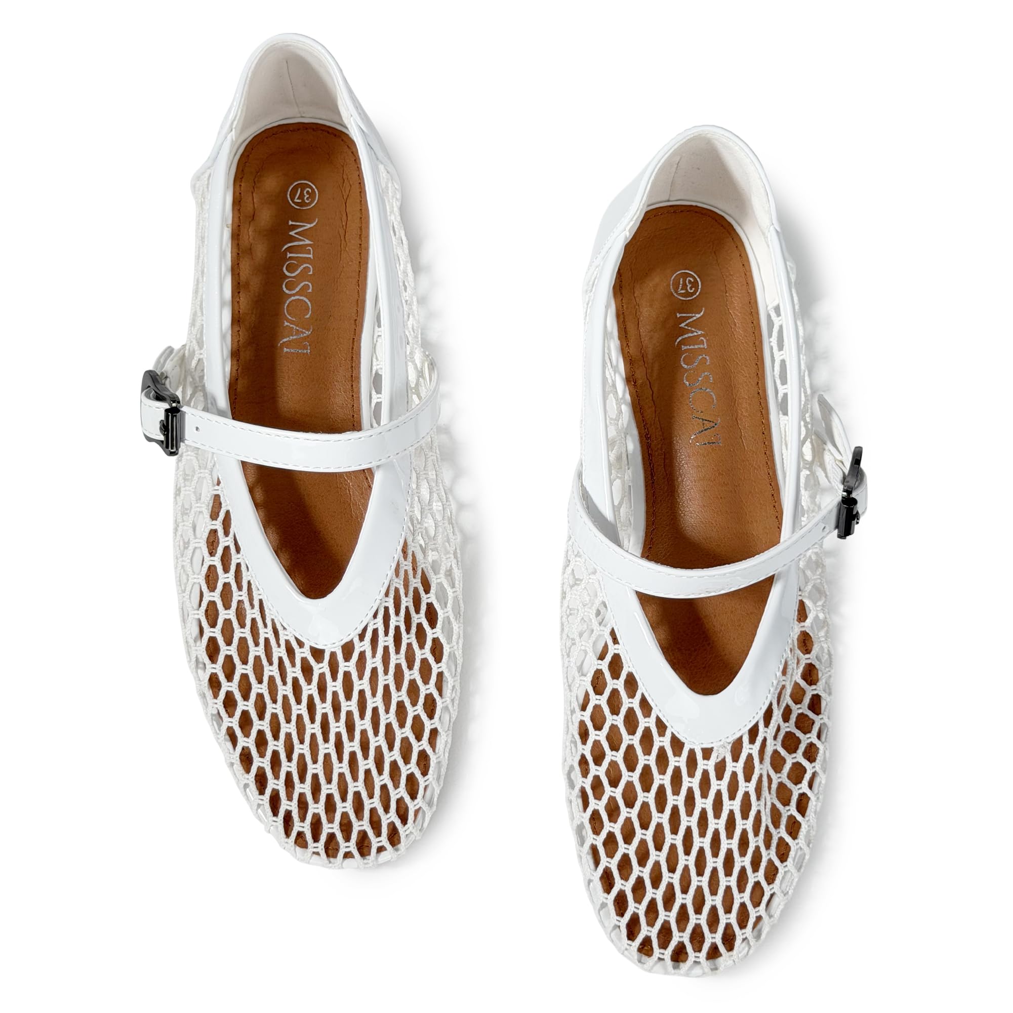 Damskie baleriny letnie Mary Jane Mesh Eleganckie płaskie buty z paskiem i klamrą zamknięte palce mercedity oddychające do biura na imprezę i na co dzień