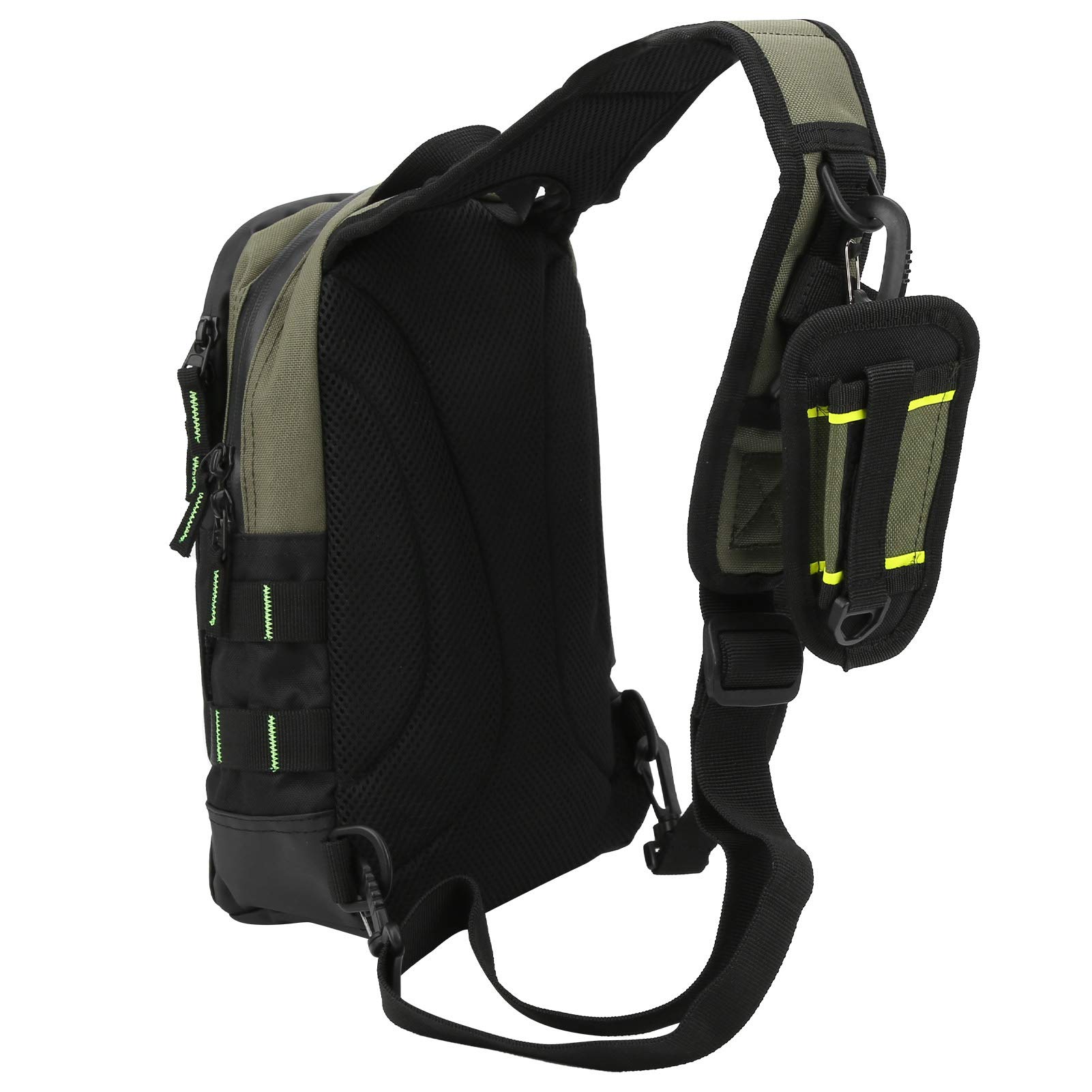 Kamizelka wędkarska dla rybaków z wieloma kieszeniami, trwała wodoodporna tkanina, wygodne ochraniacze na ramiona, zapięcie bezpieczeństwa, boczne urządzenie do kontroli ryb (DE zielony)