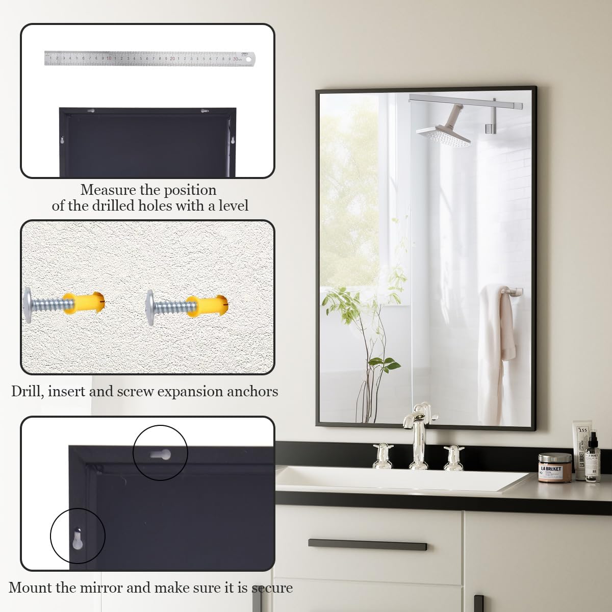 BEAUTYPEAK Wall Mirror Rectangular Bathroom Mirror with Metal Frame, Hangs Horizontal or Vertical for Living Room Bedroom Bathroom Entryway: Black 40"L x 30"W