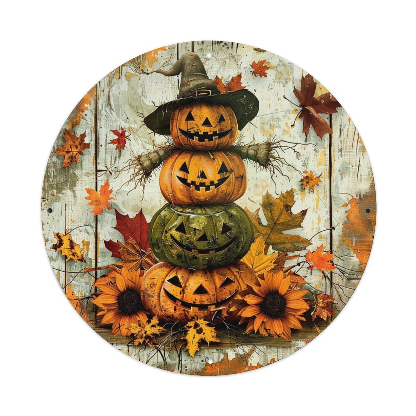 Stacked Pumpkin Witch Hat Autumn Retro Metal Tin Sign, Vintage Metal Poster for home, Gaming Room, Studio Workshop,Bar,Garage Wall Art Decor 8x8 inch
