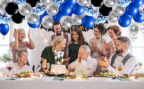 Miniatura 7 de Roya - Kit de arco de guirnalda de globos azules y negros, 124 globos de látex azul mate negro metálico plateado para videojuegos, fiestas, hombres,