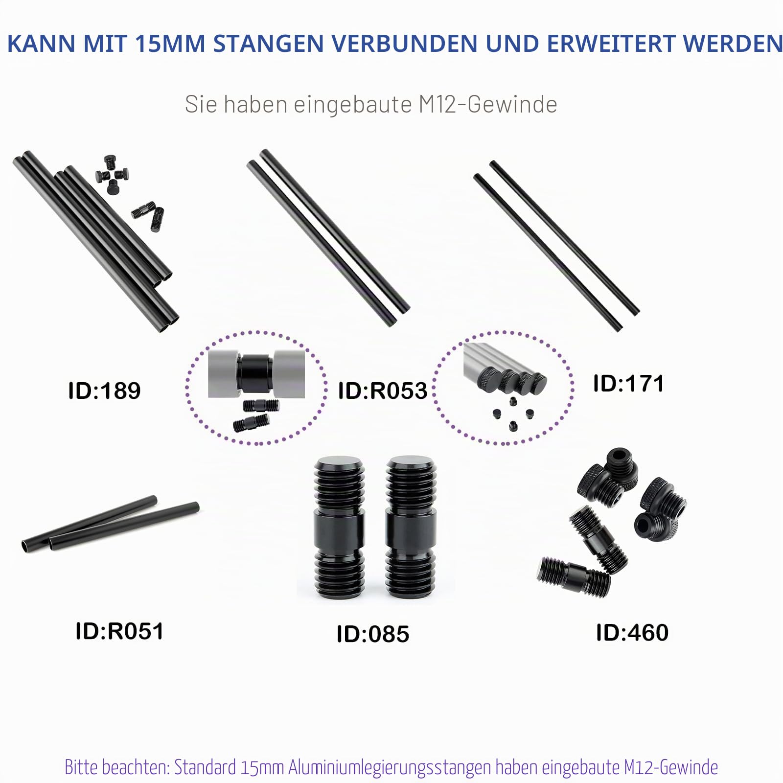15mm Carbon Fiber Rods,NICEYRIG 15 mm Kohlefaser-Stangen, 40 cm, 15 mm Stangenschienen-Stützsystem, DSLR-Schulter-Rig, Kamerastabilisatorkäfig, Matte Box, Grundplatte