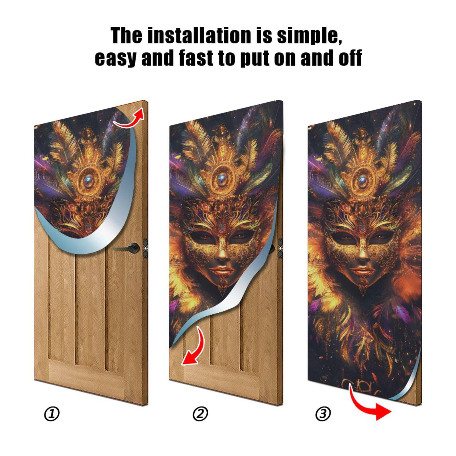 FLildon Mardi Gras Gold Mask Door Cover Decoration, Party Accessory Porch Decor for Festive Ornament Room Door Covers 35 x 79 Inch