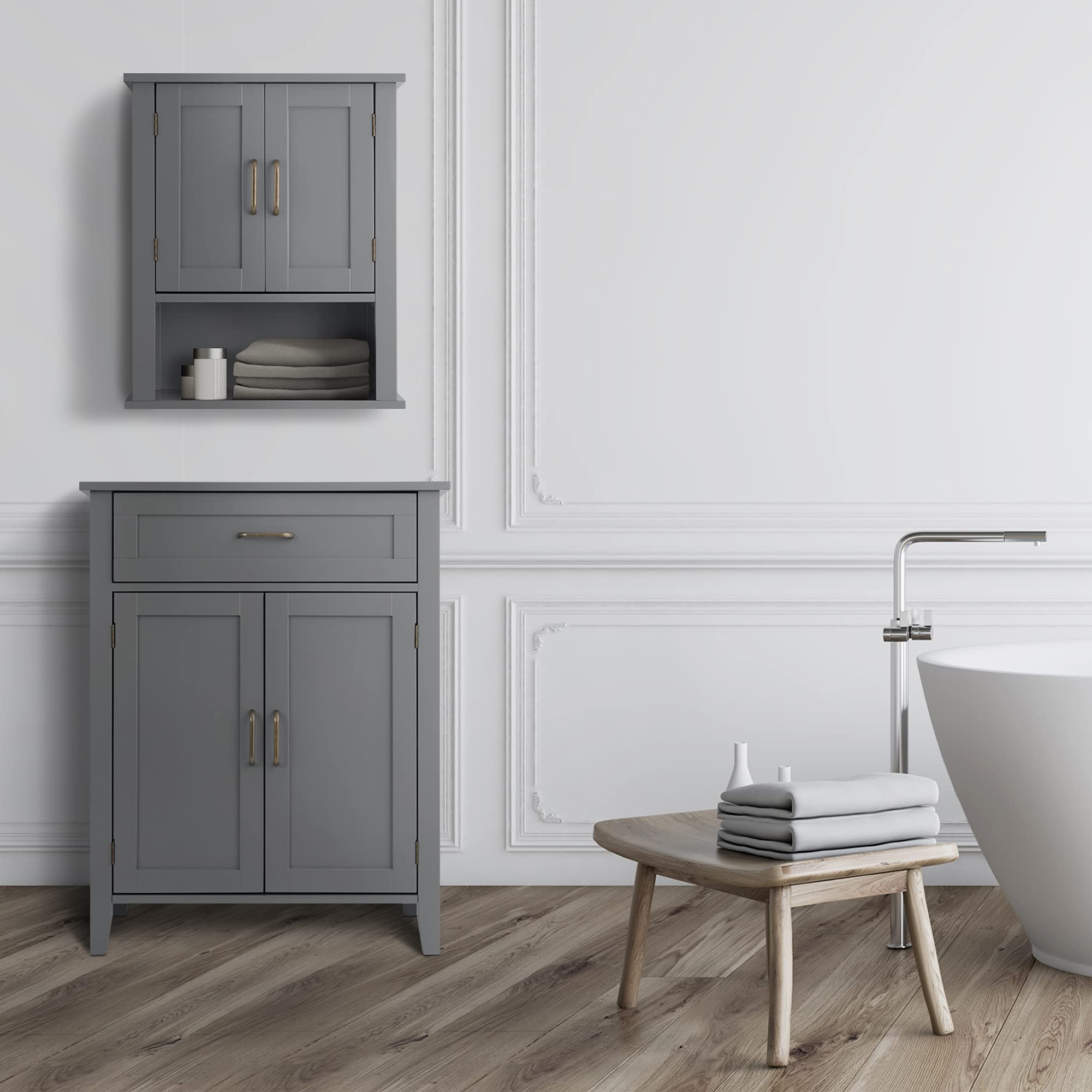 Teamson Home Mercer Meubles de Salle de Bain en Bois Meuble de Rangement Mural pour médicaments avec étagère Ouverte Gris EHF-F0019