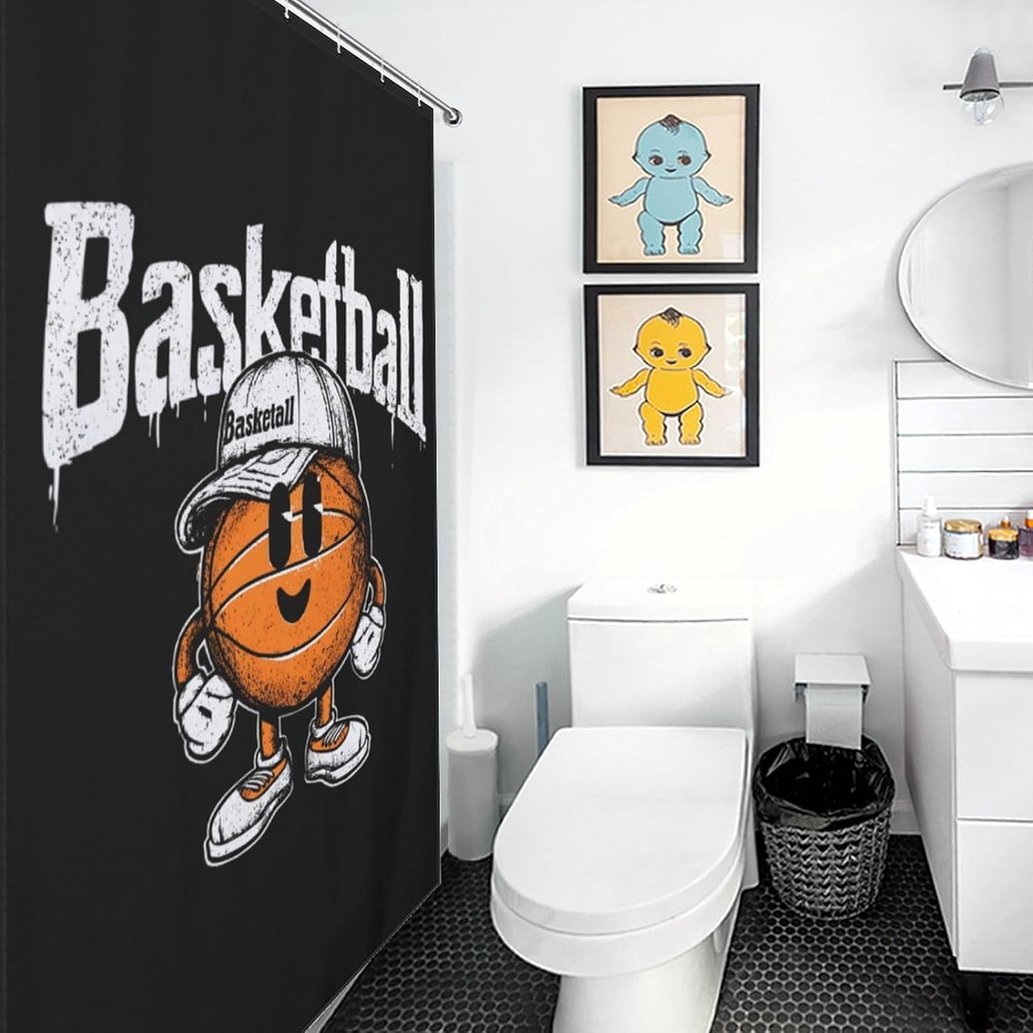 Funny Basketball Print Shower Curtain 46.85x70.87Inch（119x180cm） Polyester Bath Curtain Shower Curtains Printed Decorative