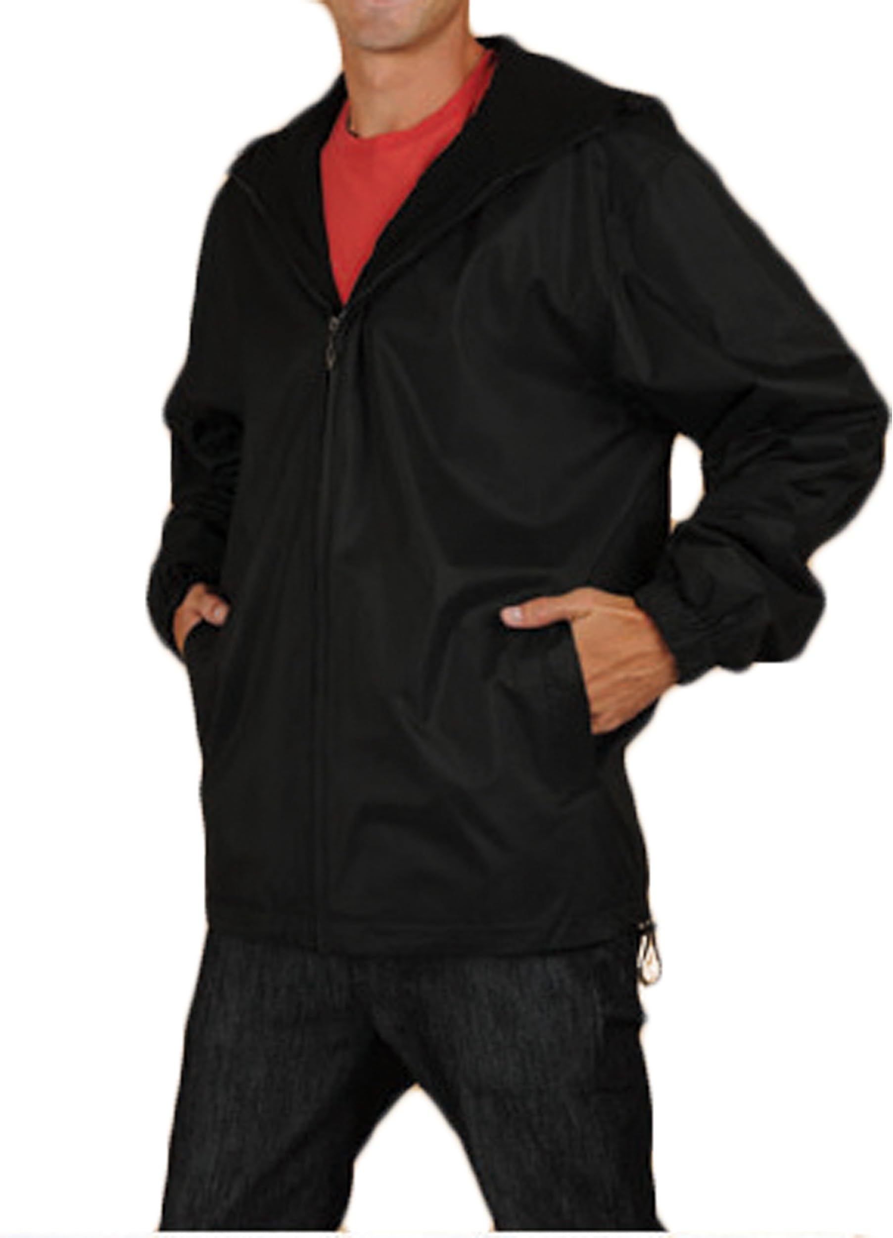 Men's Fleece Lined Water Resistant Hooded Windbreaker Jacket,Large,Classic Black