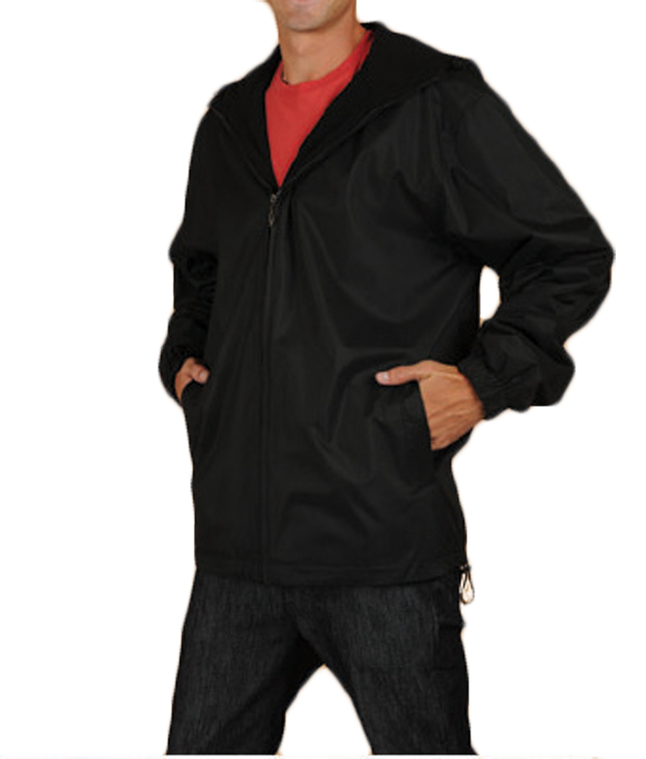 Men's Fleece Lined Water Resistant Hooded Windbreaker Jacket,Large,Classic Black