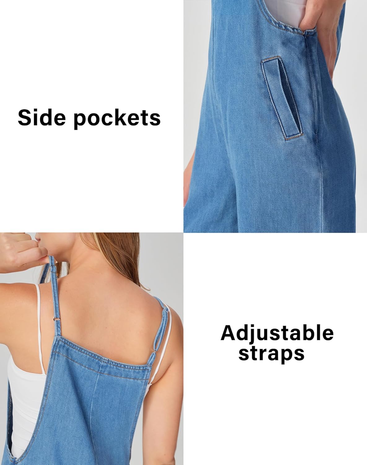 roswear Cropped Overalls for Women Baggy Wide leg with Side Zip Adjustable Strap - Image 6