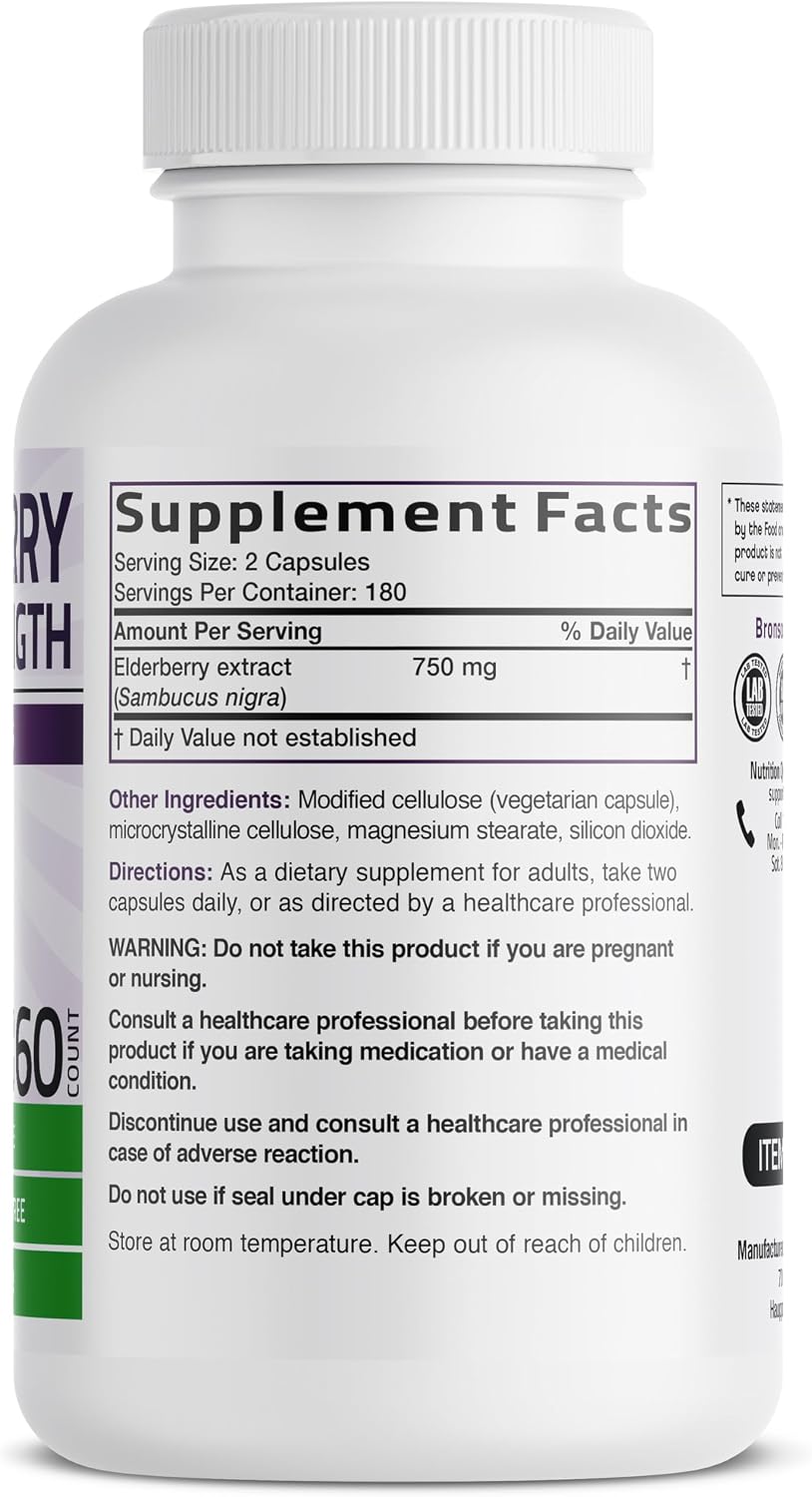 Bronson Elderberry Extra Strength, Supports Healthy Immune System & Antioxidant Protection, Non GMO, 360 Vegetarian Capsules