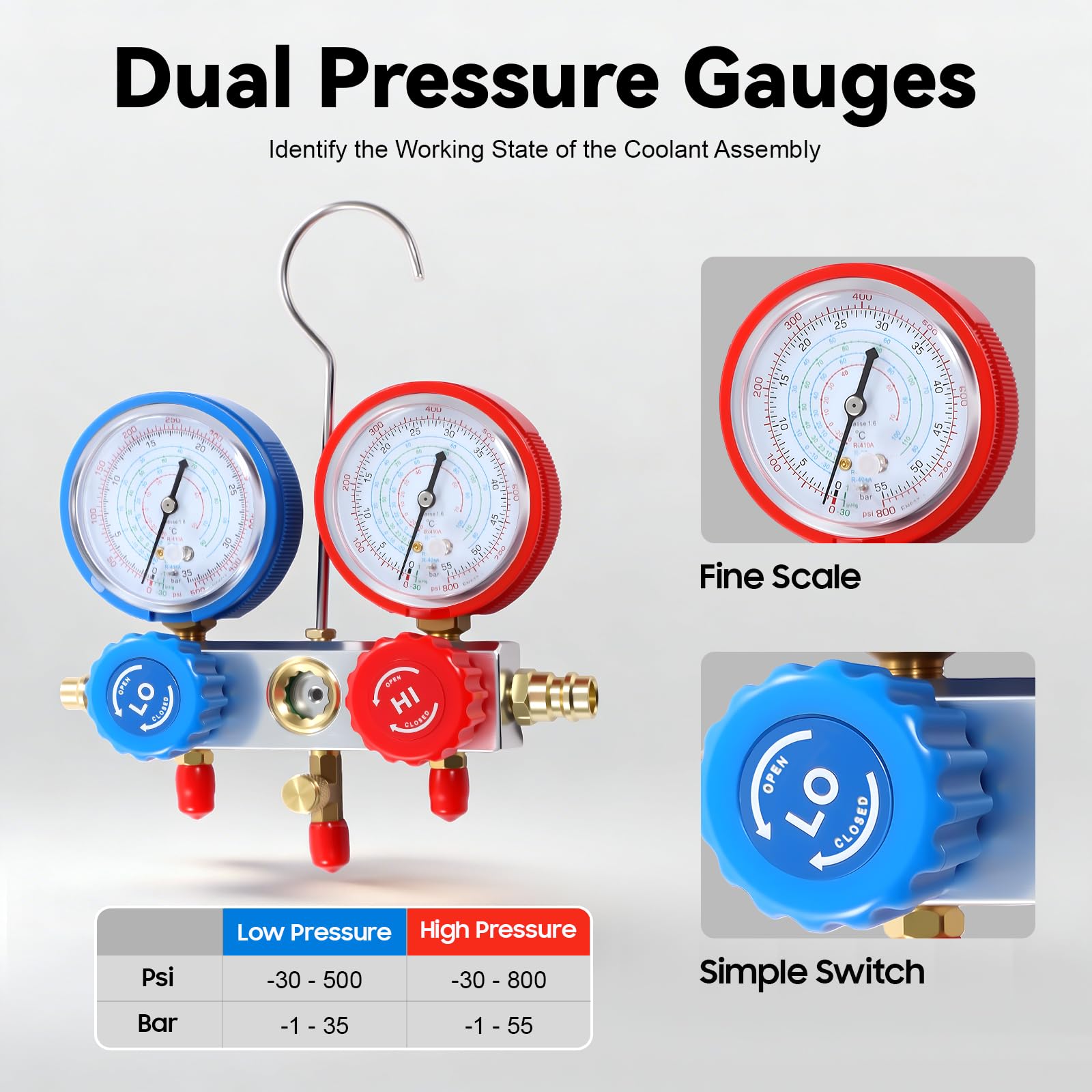 Klimaanlagen Werkzeug Set Auto, AC Manifold Gauge Set, Kfz Klimaservice Set, Klima Wartungsset Auto, Druckprüfer Klimaanlage, Hoch Niederdruck Manometer Reparatur R134a R12 R22 R502 Werkstatt