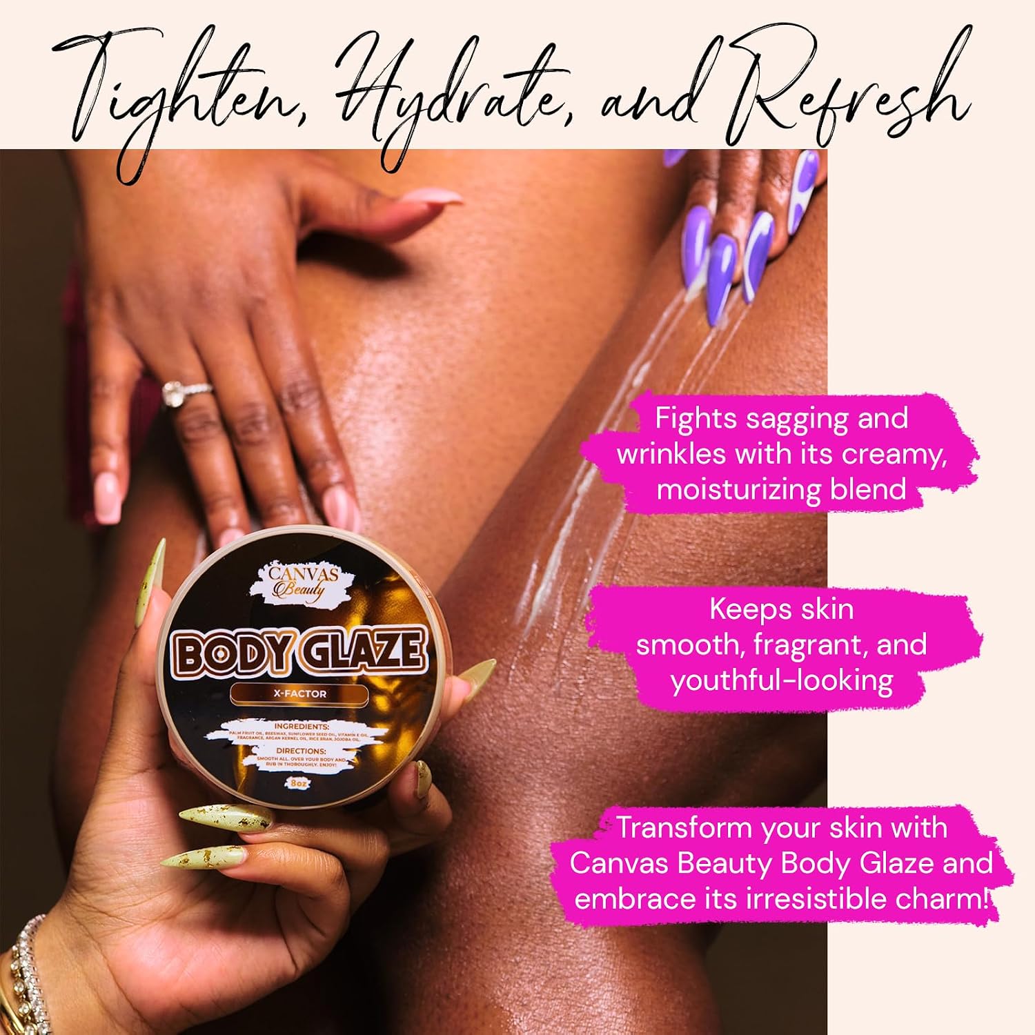 Canvas Beauty X-Factor Body Glaze, Moisturizing Non-Greasy Body Butter for Women With Beeswax, Jojoba Oil, and Rice Bran for Soft and Glowy Skin