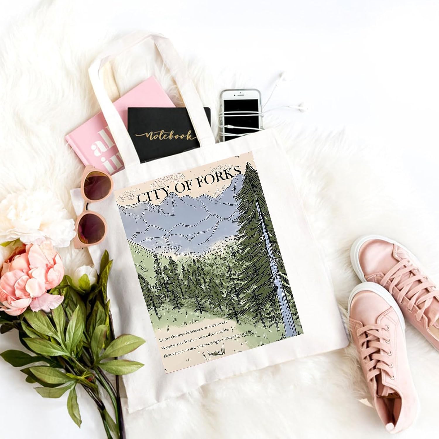 WZJHCL City Of Forks Tote Bag Vampire Inspired Tote Shopping Bag Vampire Lover Gift Forks Washington Shoulder Bag (Fork Tote Bag) - Image 6