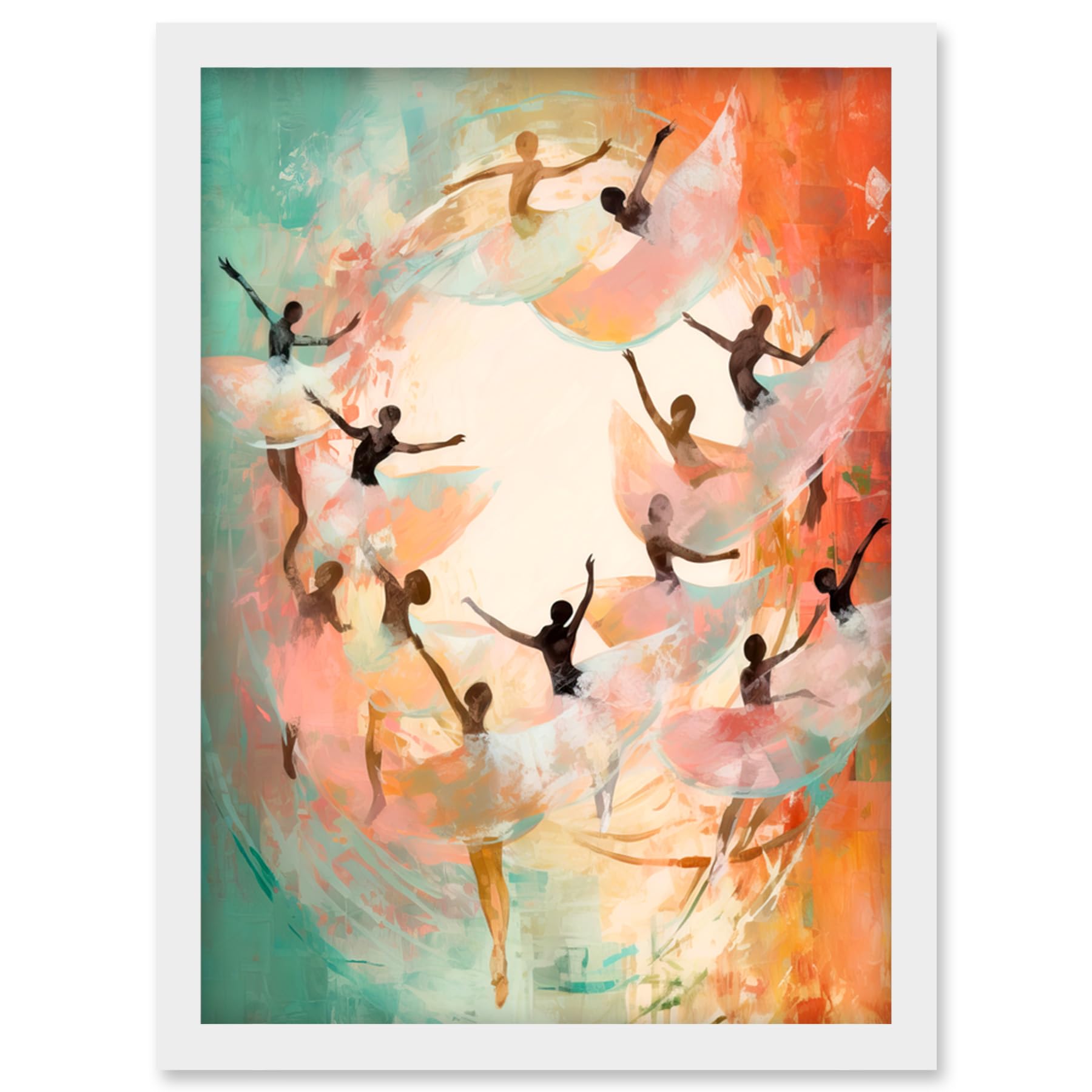 Artery8 The Tornado Ballet Oil Painting Abstract Turquoise Pink Musical Swirl Dancers Artwork Framed Wall Art Print A4