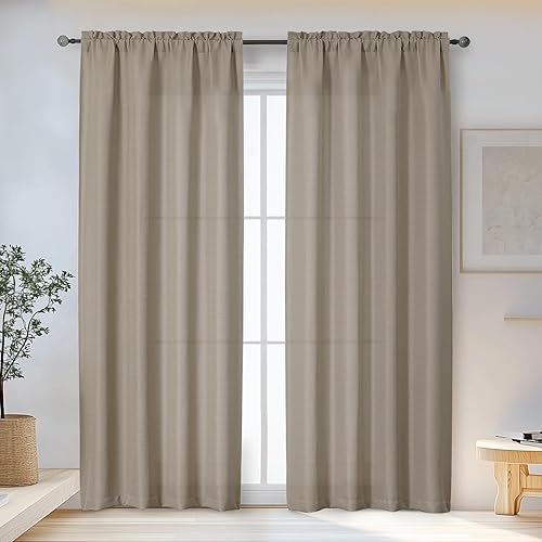 Miniatura 92 de OWENIE Bob Linen Cortinas de Lino de 96 Pulgadas Extra Largas Juego de 2 Paneles para Sala de Estar Dormitorio, Filtrado de Luz Cortinas de Ventana