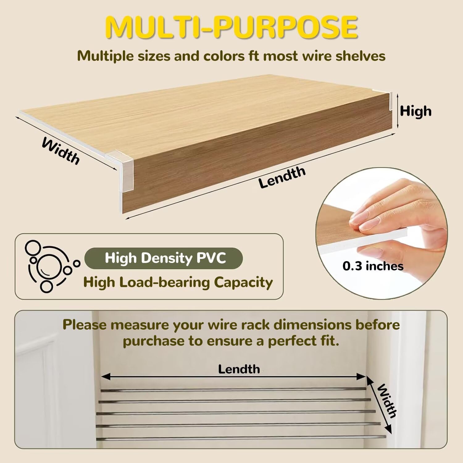 5 Pcs Wire Shelf Covers, 16x48 in Foamed PVC Wire Rack Covers with Wood Grain Texture (Not Wood), Removable Decorative Shelf Covers for Pantry, Closet, Cabinet, Kitchen