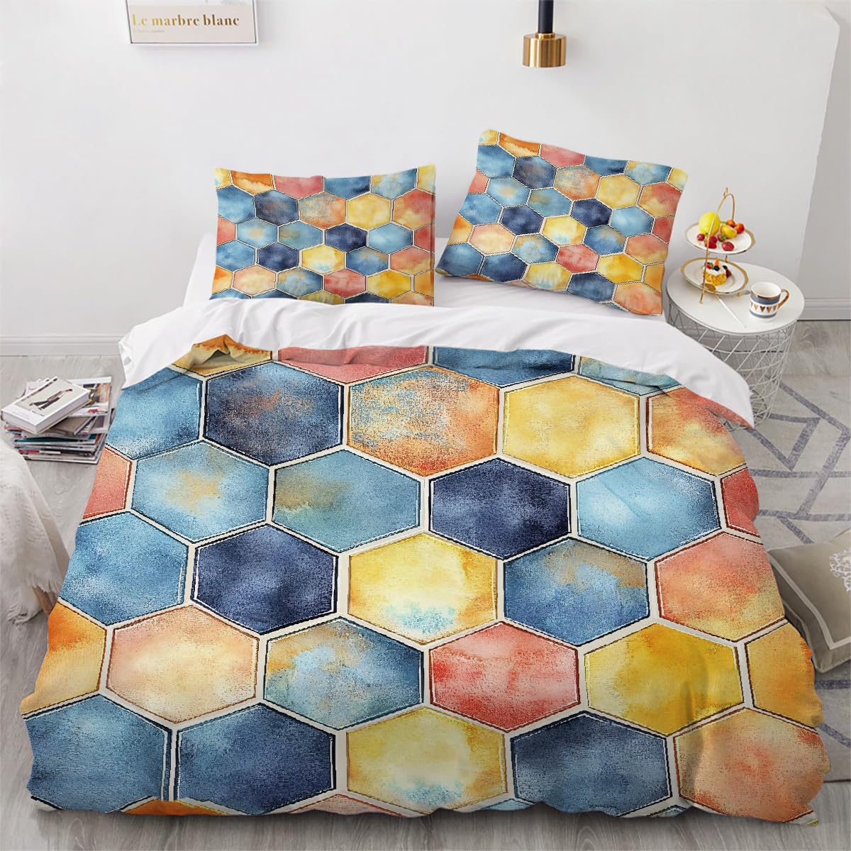Housse de couette 3D géométrie 220x240 pour lit double esthétique et moderne