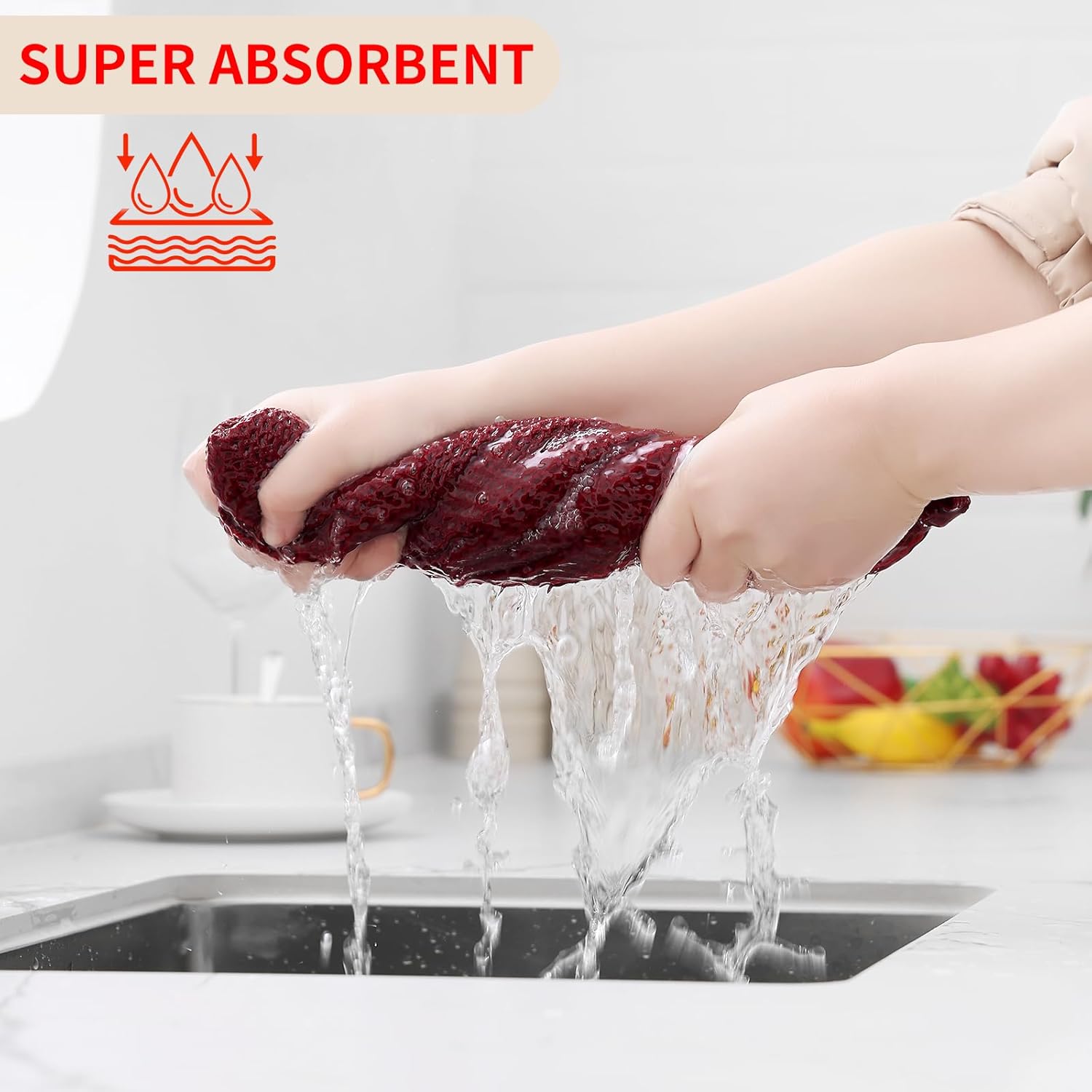 Kitinjoy 100% Cotton Waffle Weave Kitchen Hand Towels (13 X 28 Inches, Burgundy), 4-Pack Super Soft and Absorbent Dish Towel for Drying Dishes - Image 3