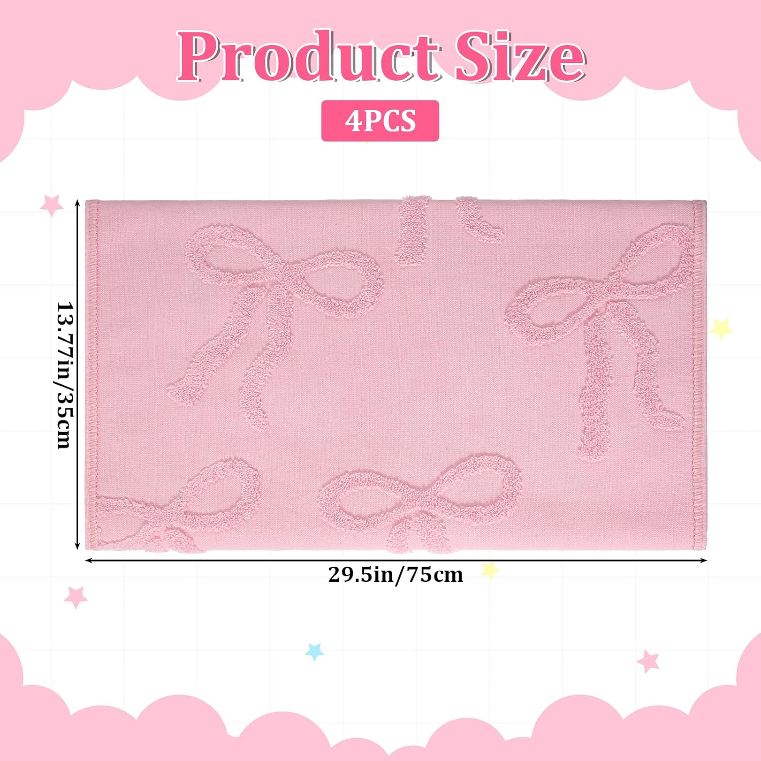 4pcs Pink Hand Towels for Bathroom Bath Decor Bow Hand Towels Cotton Absorbent Decorative Jacquard Weave Bath Decor Soft Absorbent Preppy Style Bathroom Decors Gift for Kitchen